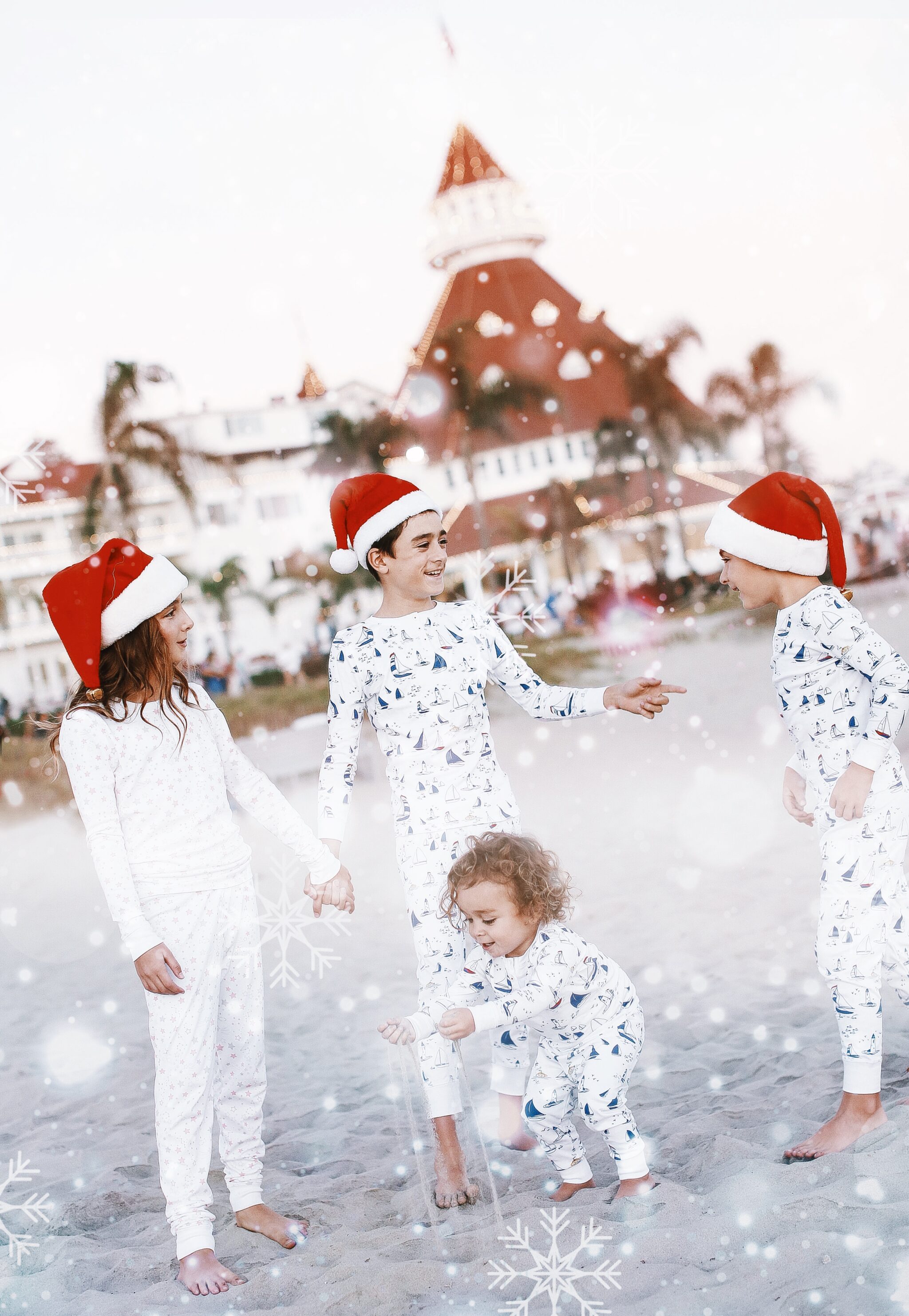 kids in pajamas on the beach