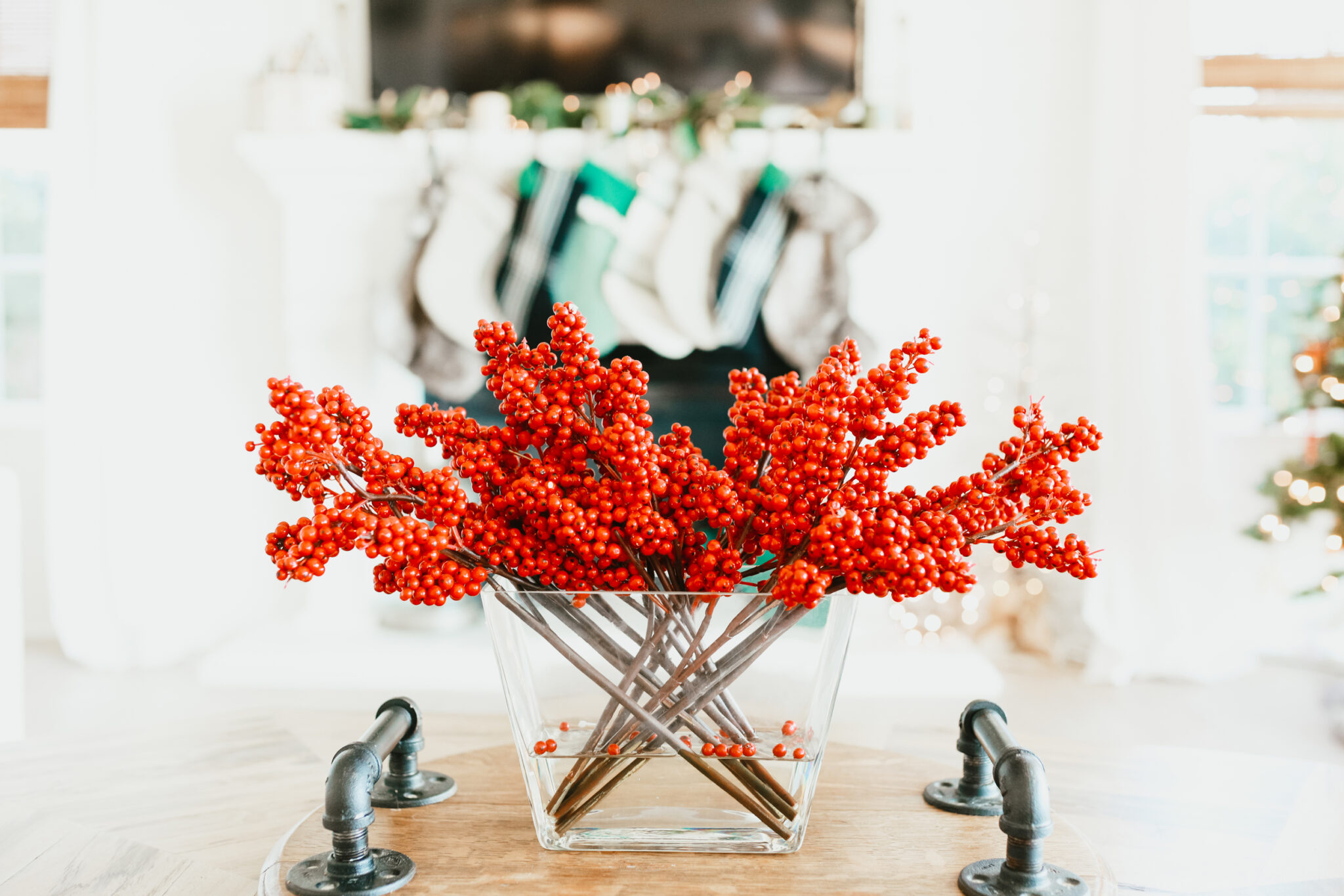 red berry holiday vase