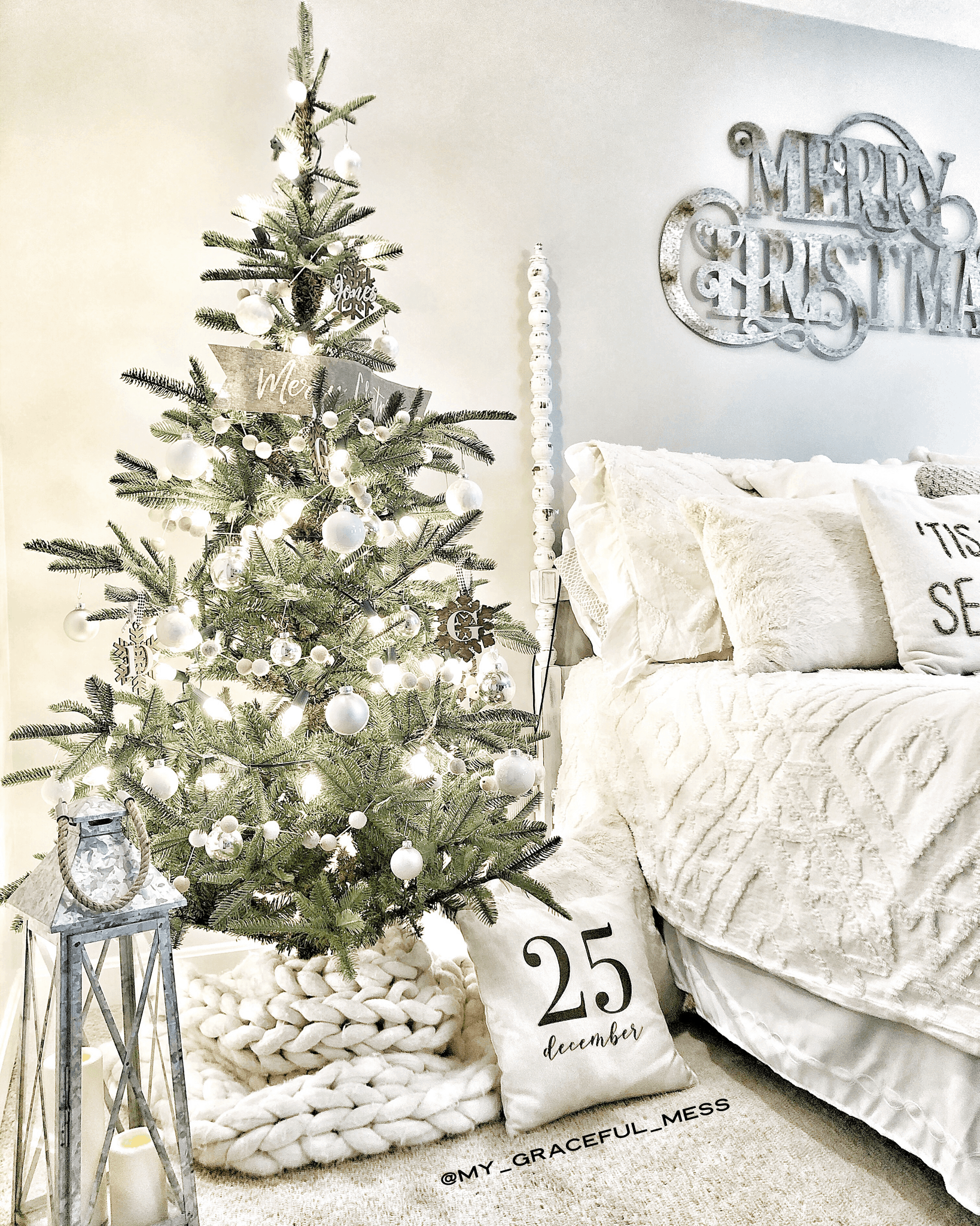 holiday bedroom with christmas tree