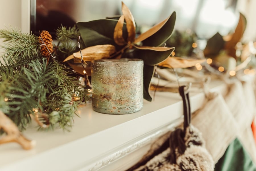 decorated christmas mantel