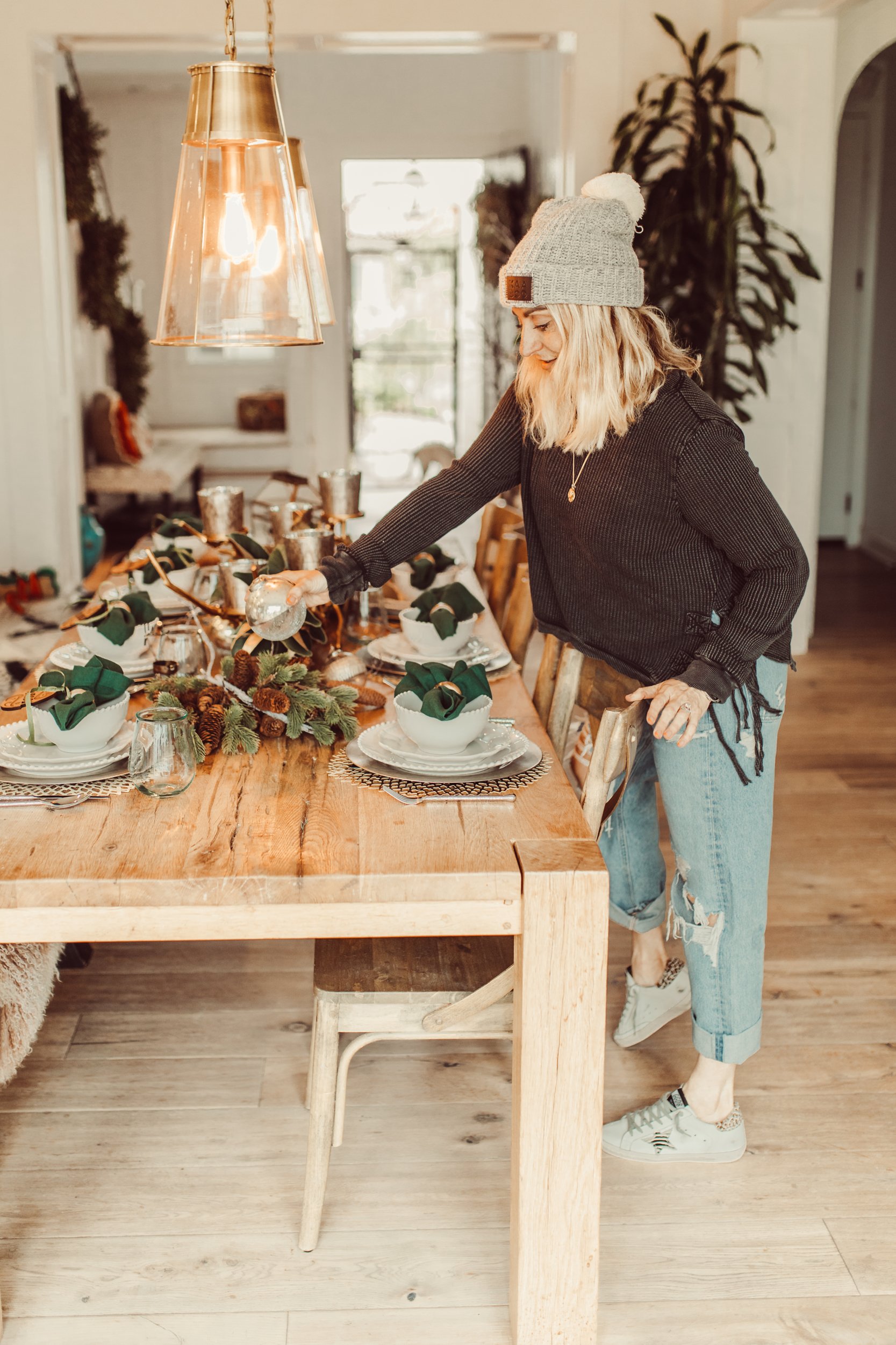 woman setting table