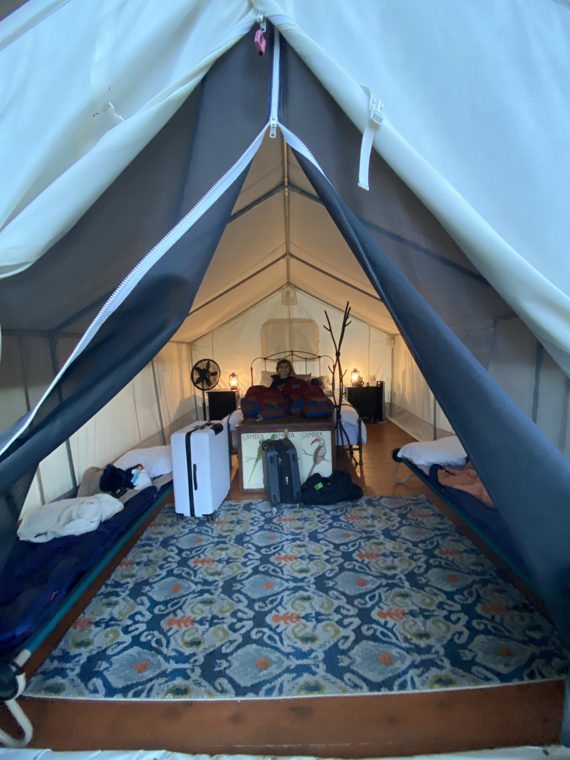 inside glamping tent