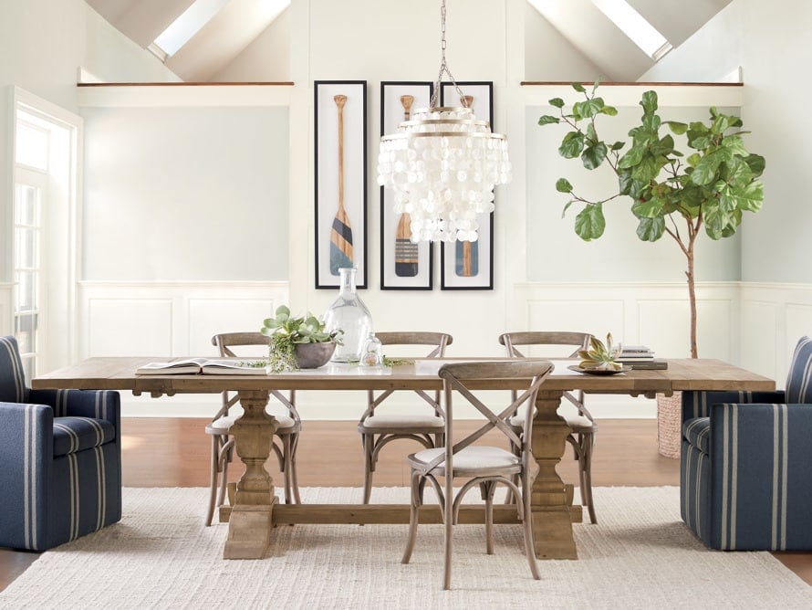 chic dining room with chandelier 