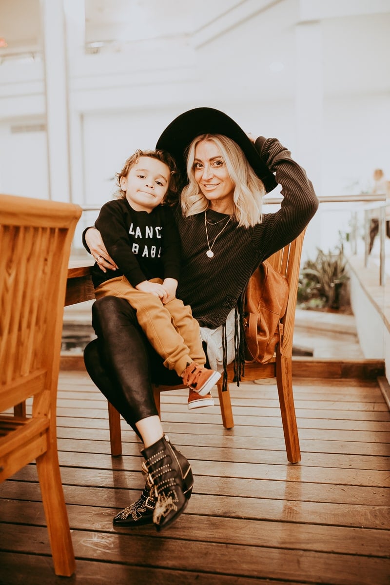 mom and son on chair