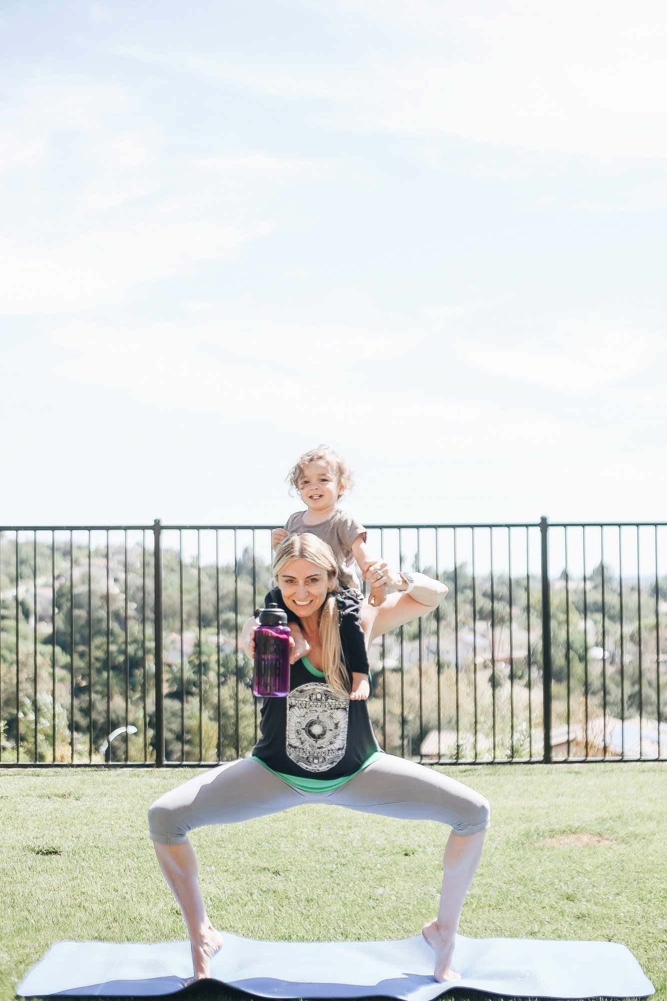 mom and son doing yoga