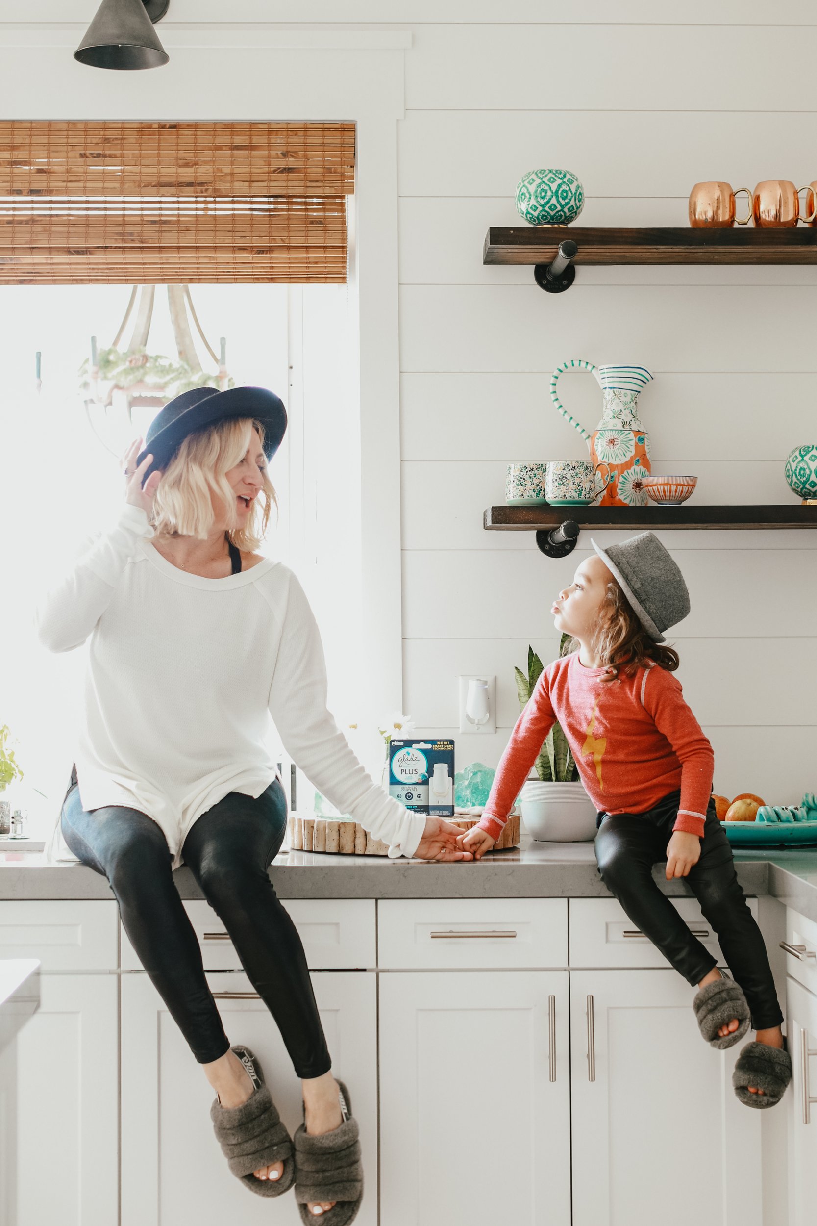 mom and son in kitchen