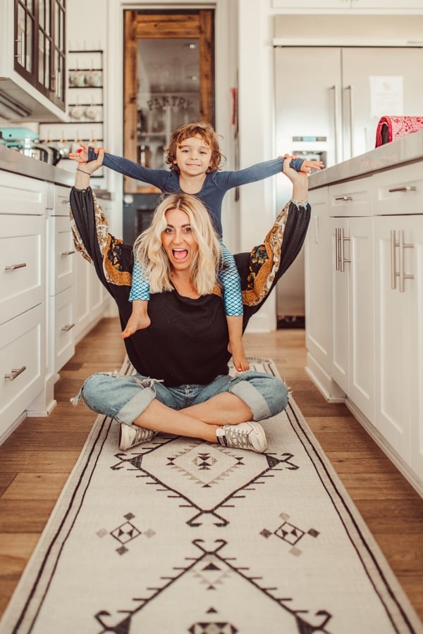 boy and mom in kitchen