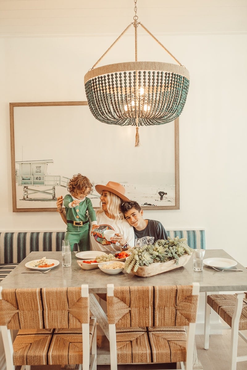 mom and sons at dinner table