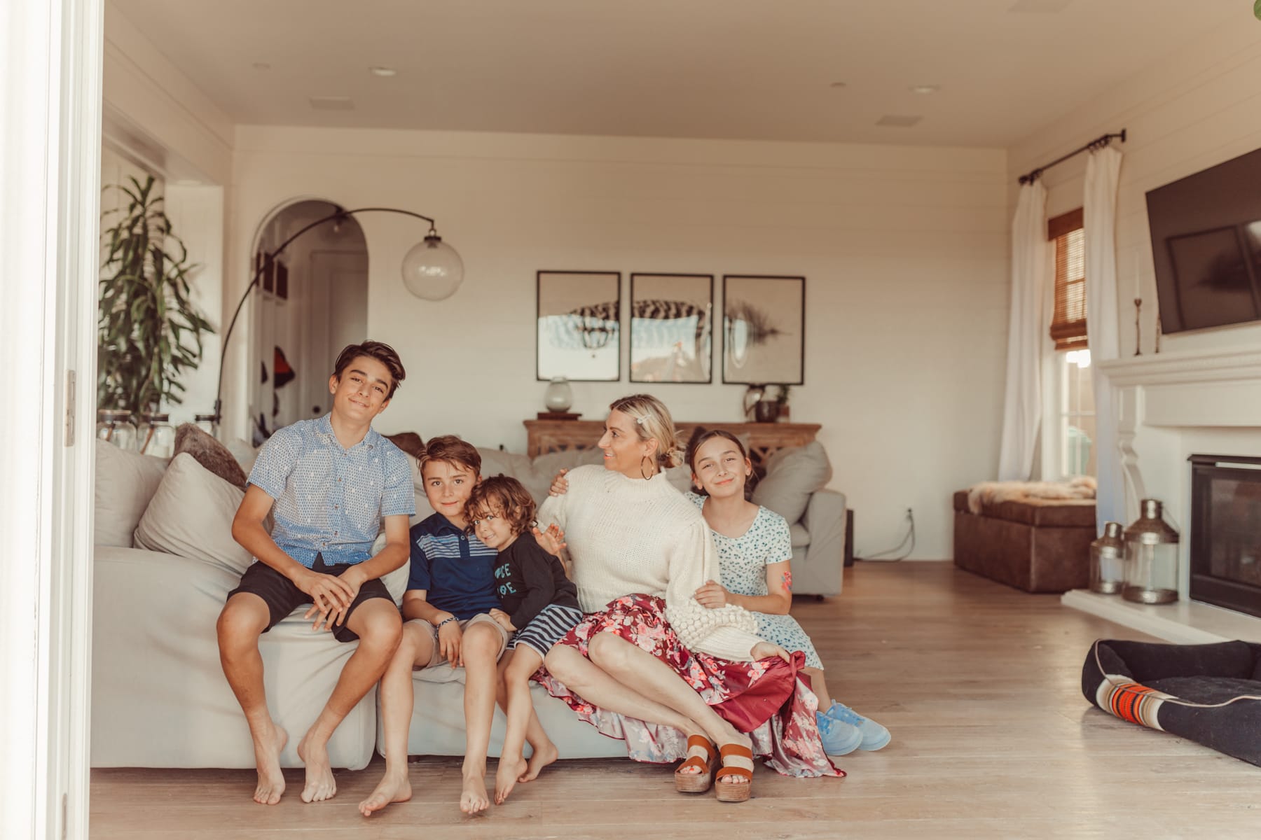 family together in living room