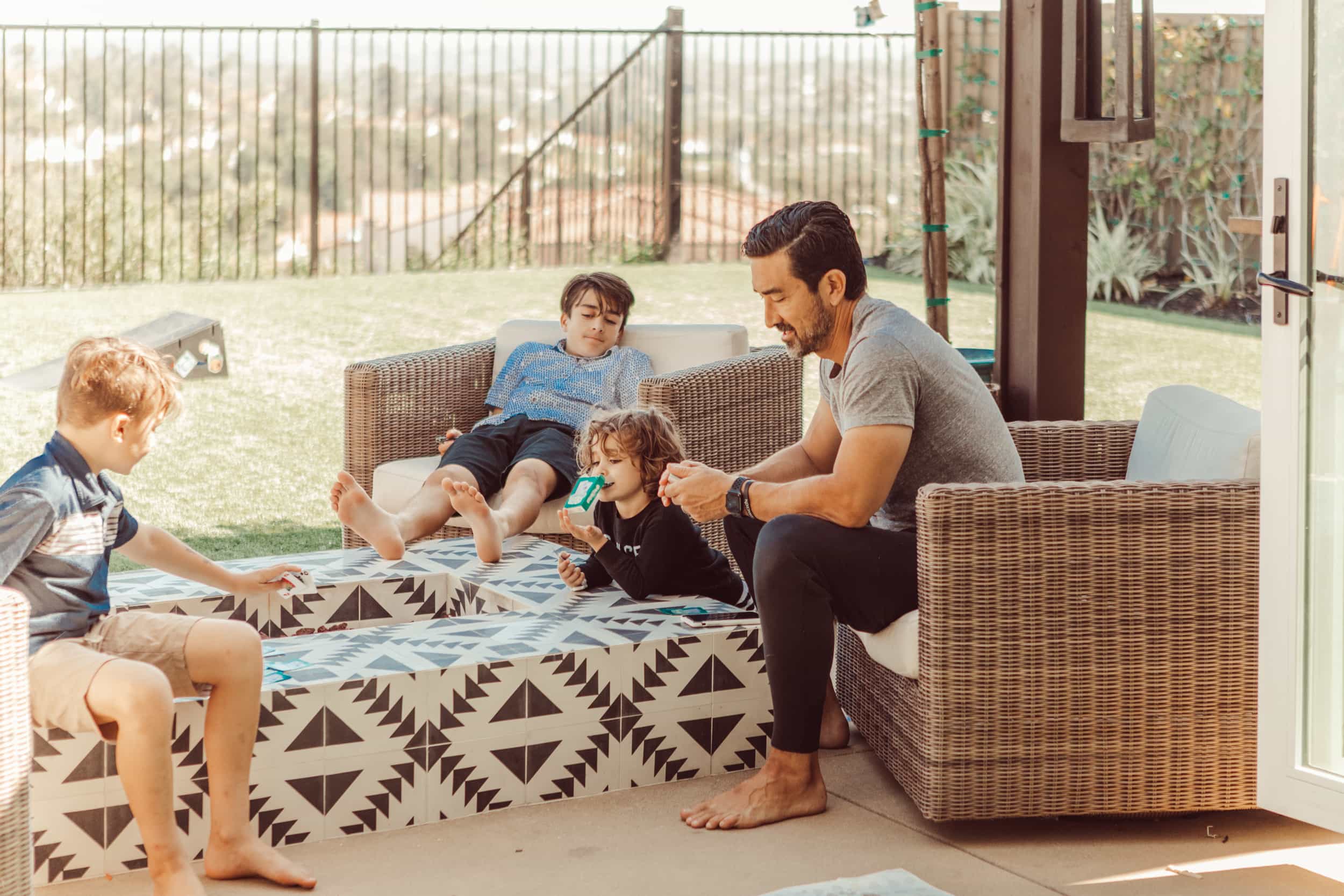 family sitting outside