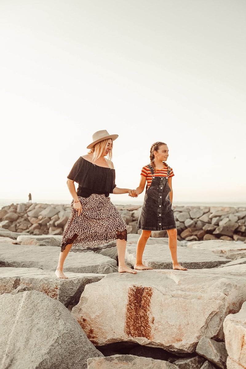 mother and daughter at the beach