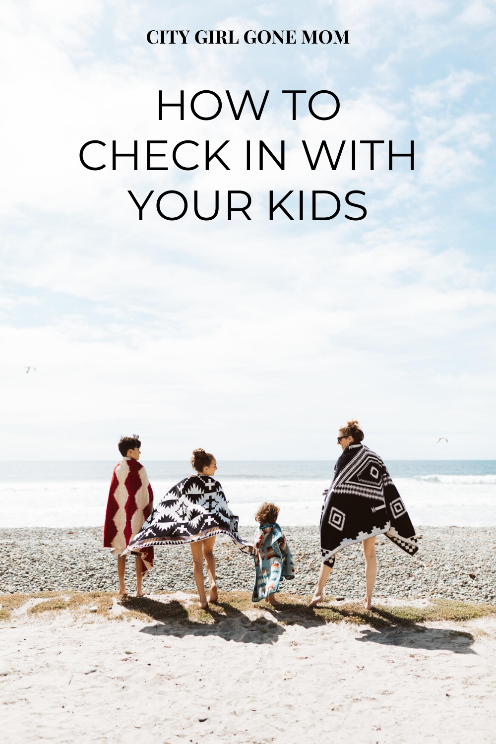 mom and kids at the beach