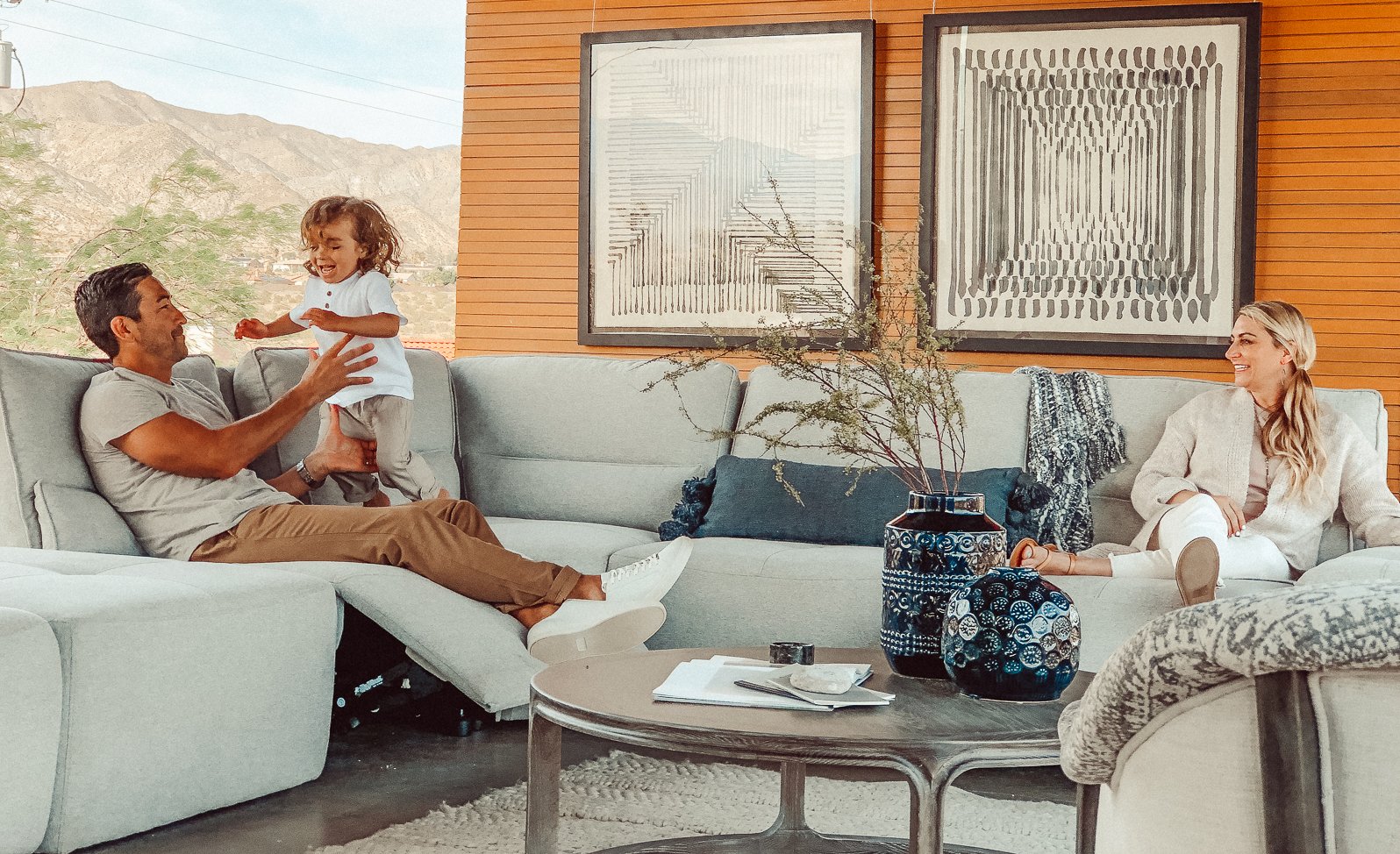 family in outdoor living room