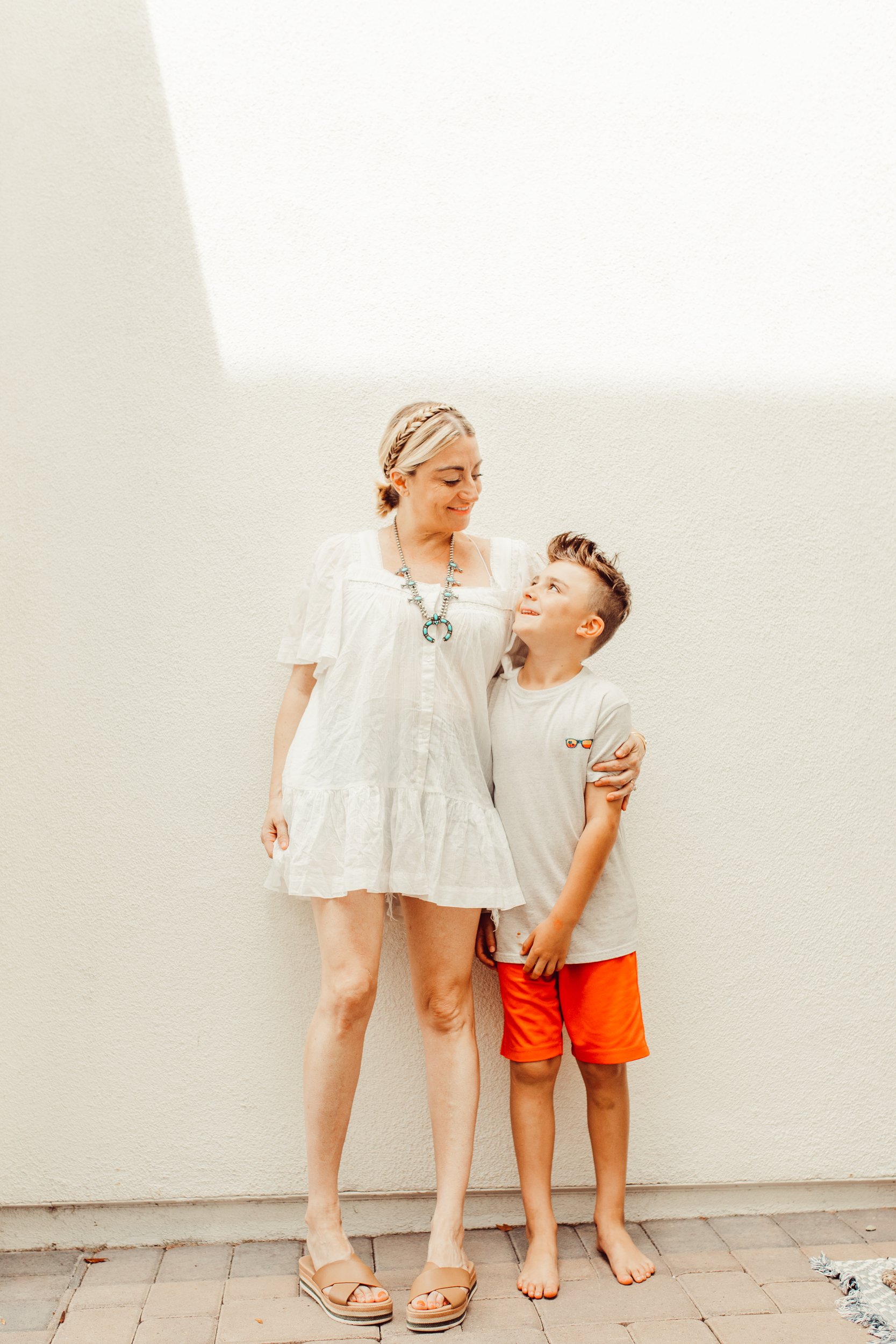 mom and son smiling