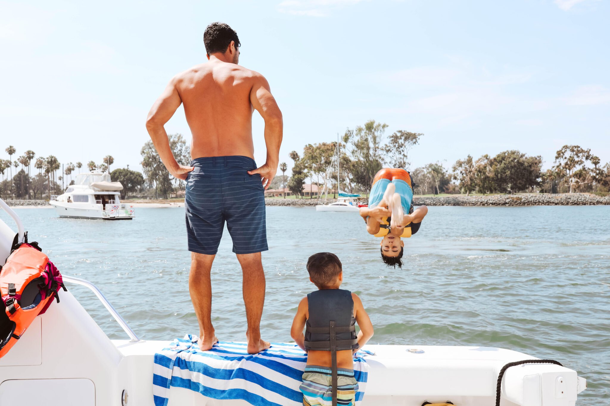 family on boat