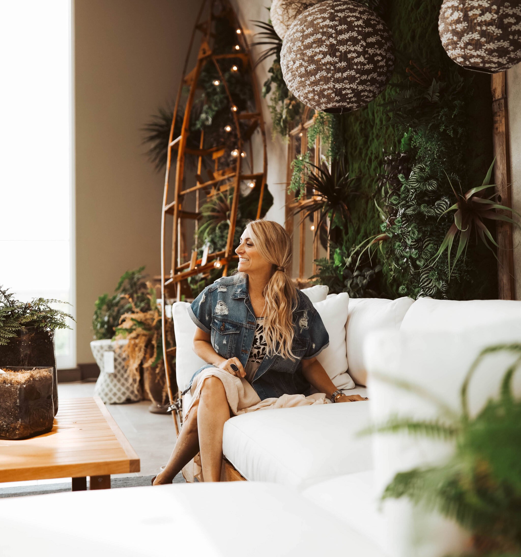 woman sitting on couch