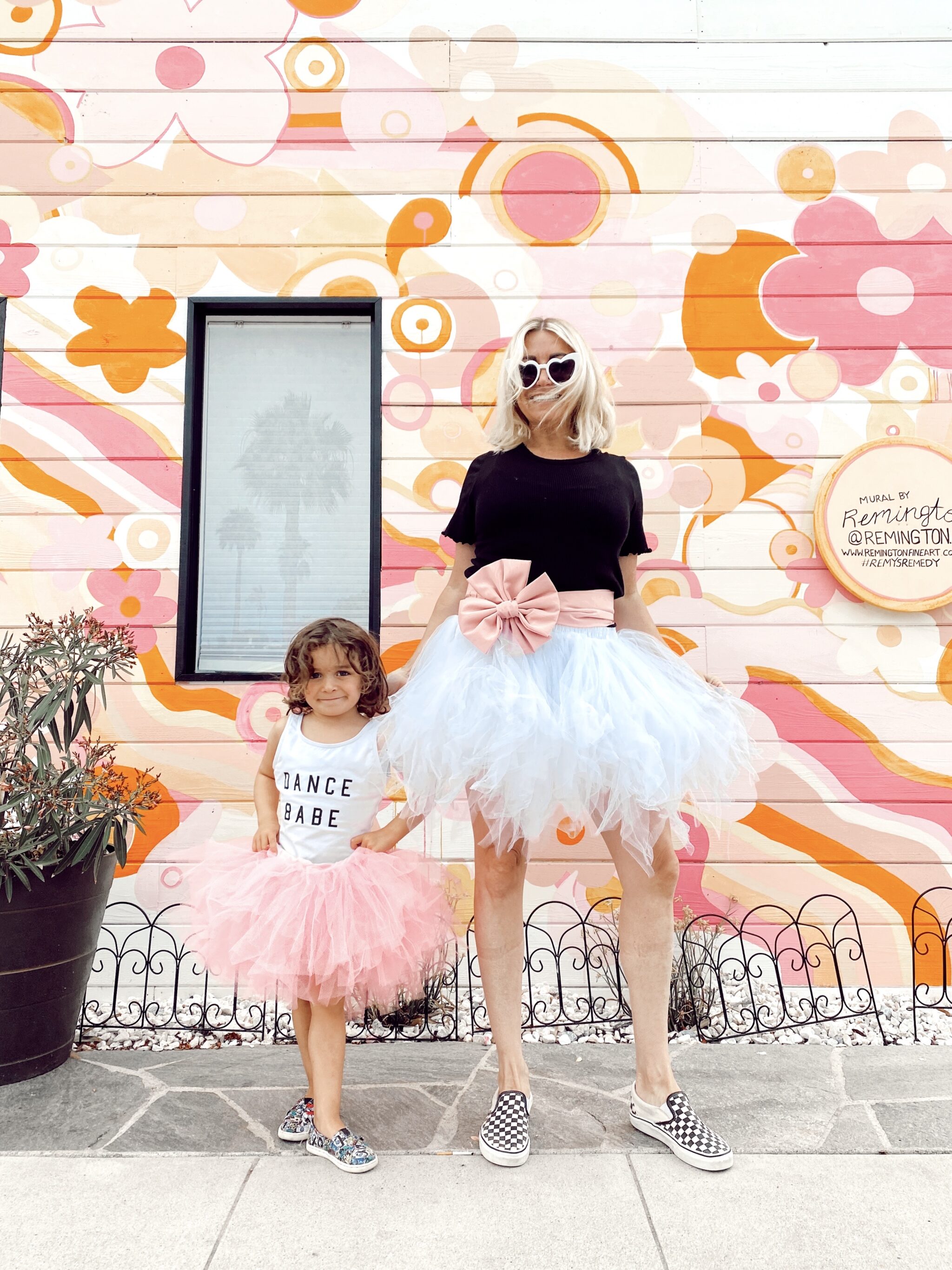 mom and son in tutus