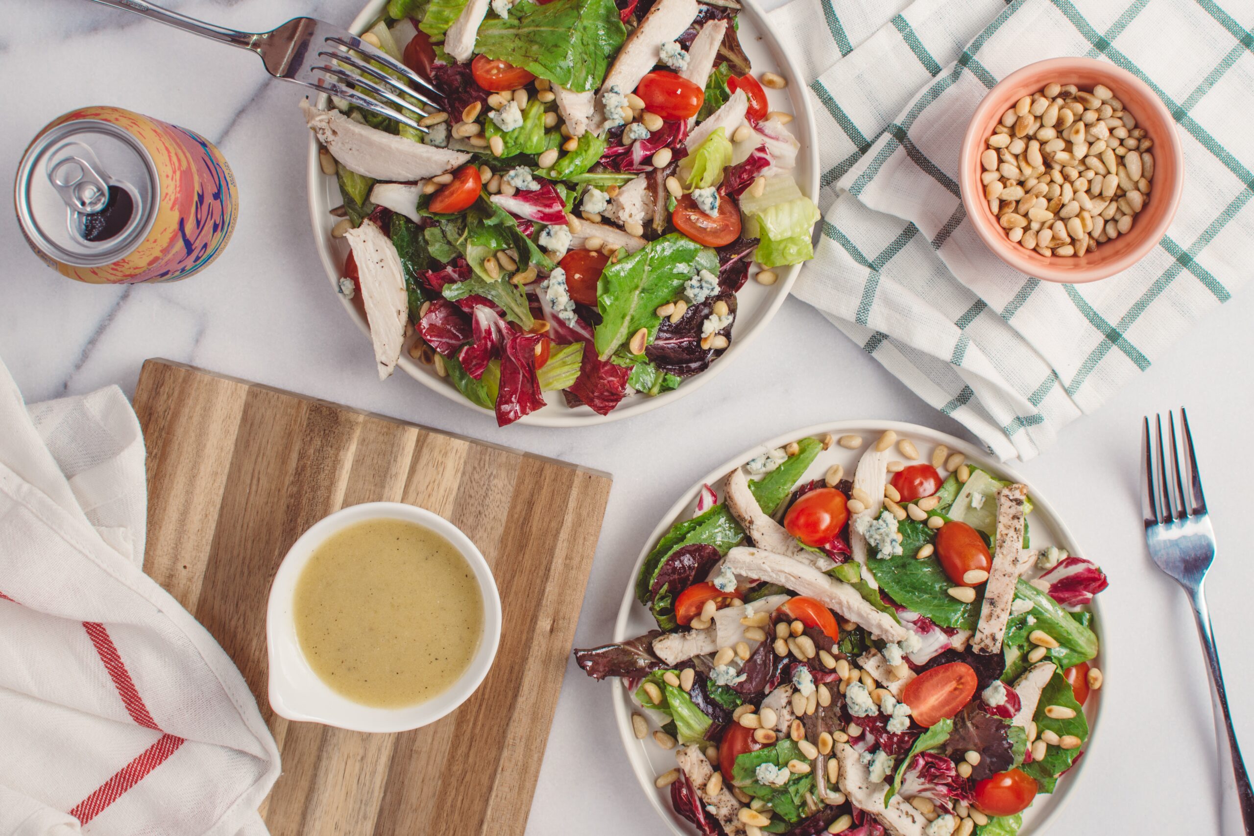 Bowls of colorful and appetizing salads kids like to eat.