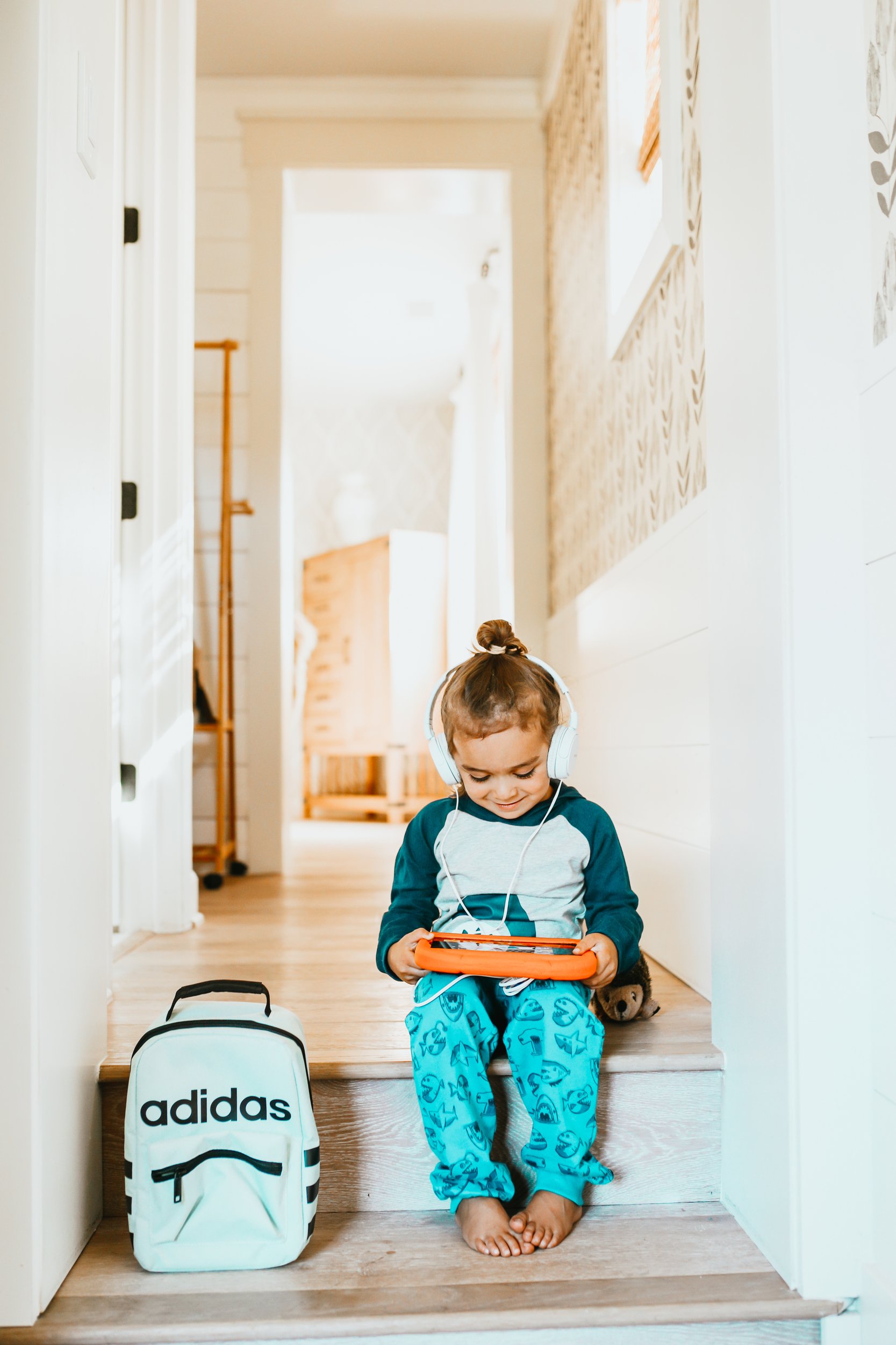 toddler listening to music