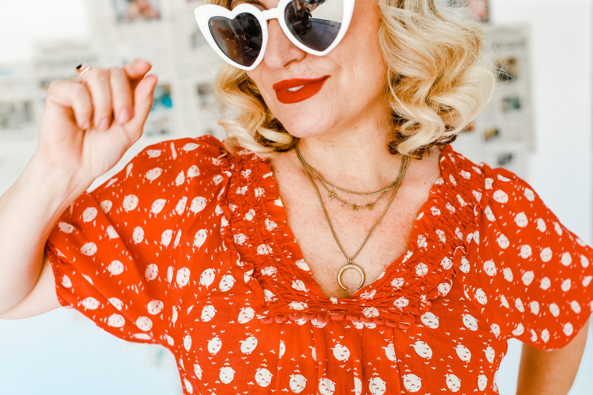 woman in heart sunglasses