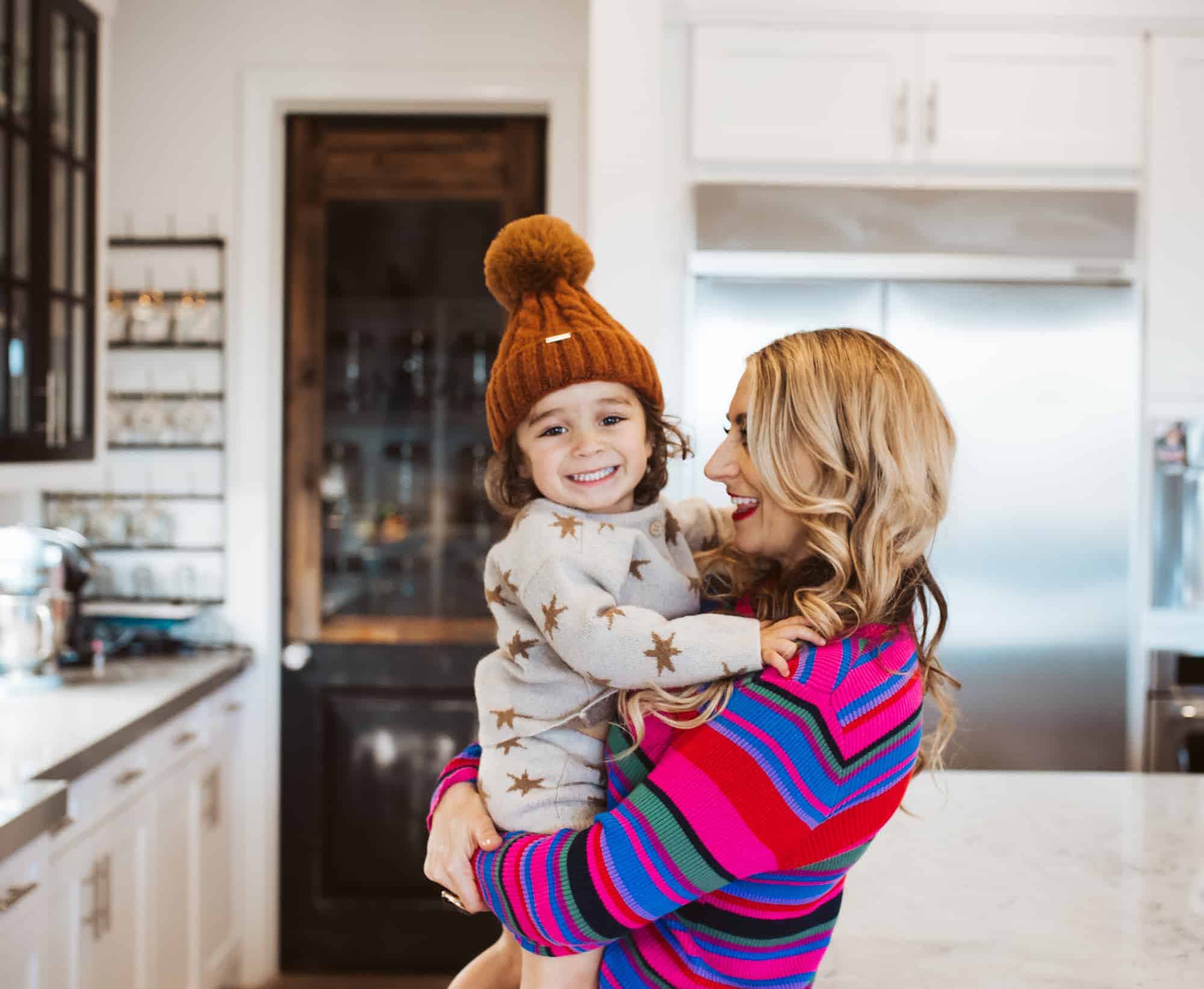 mom and toddler in kitchen