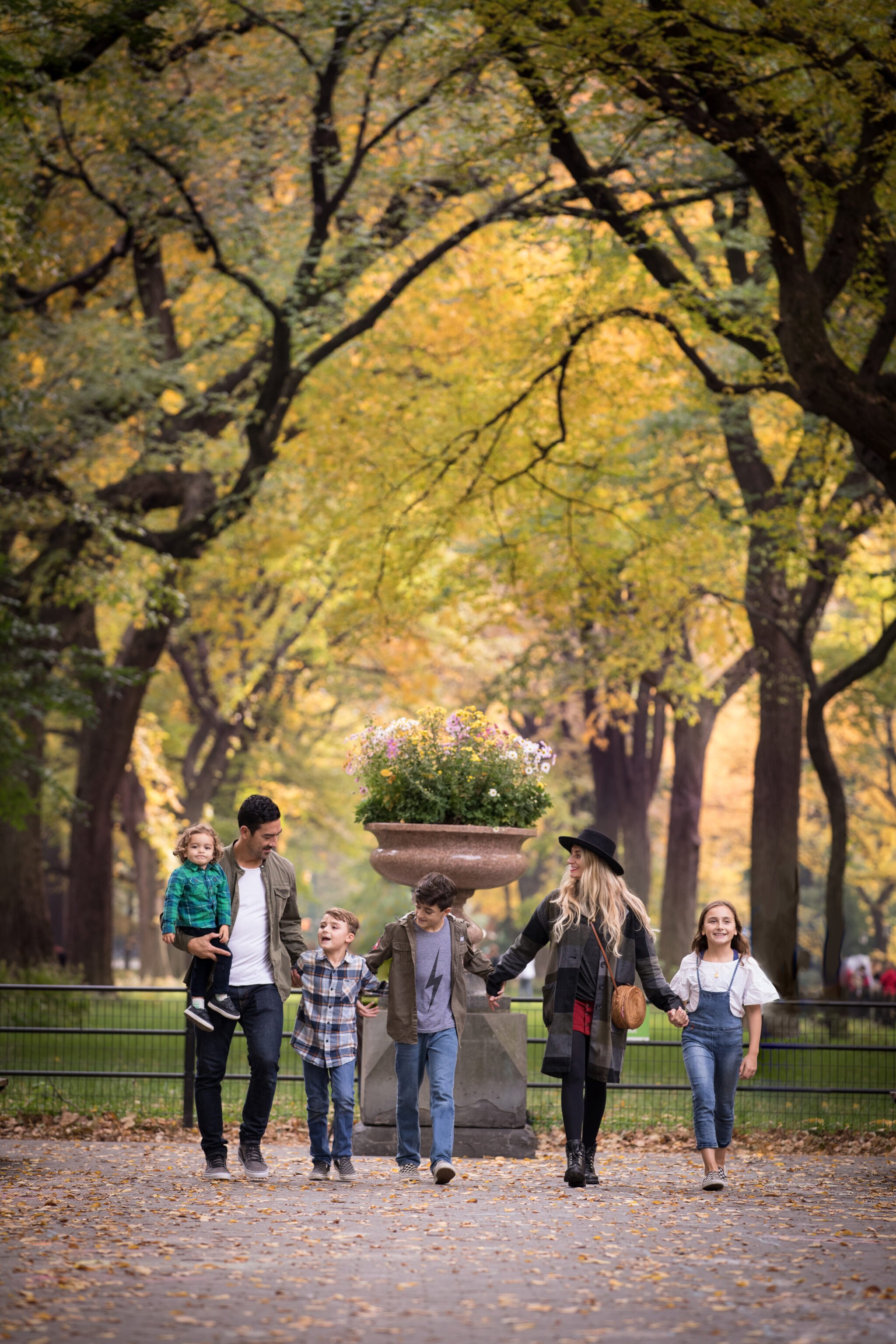 family walking in central park