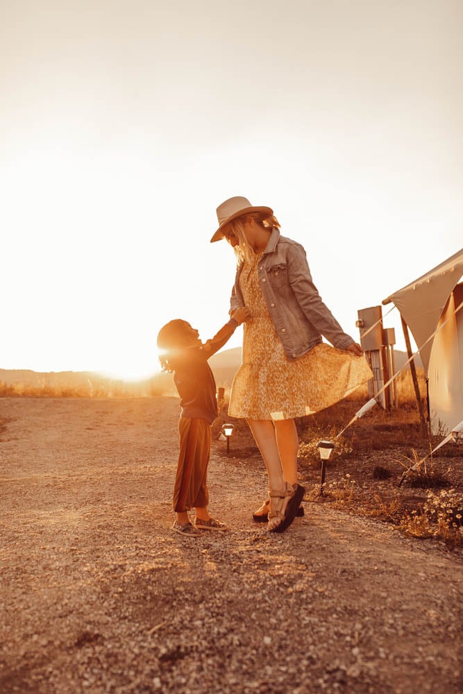 mother and son in sunset