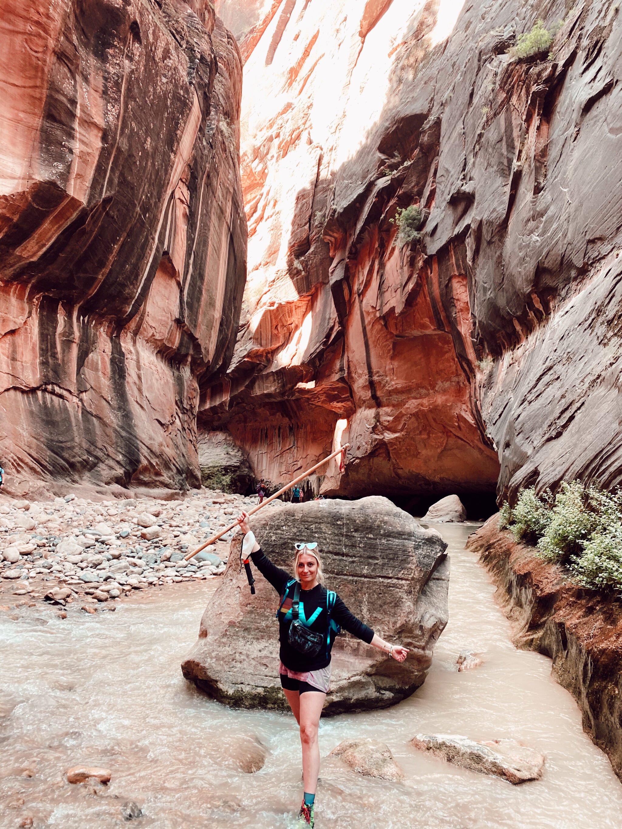 woman hiking in canyon