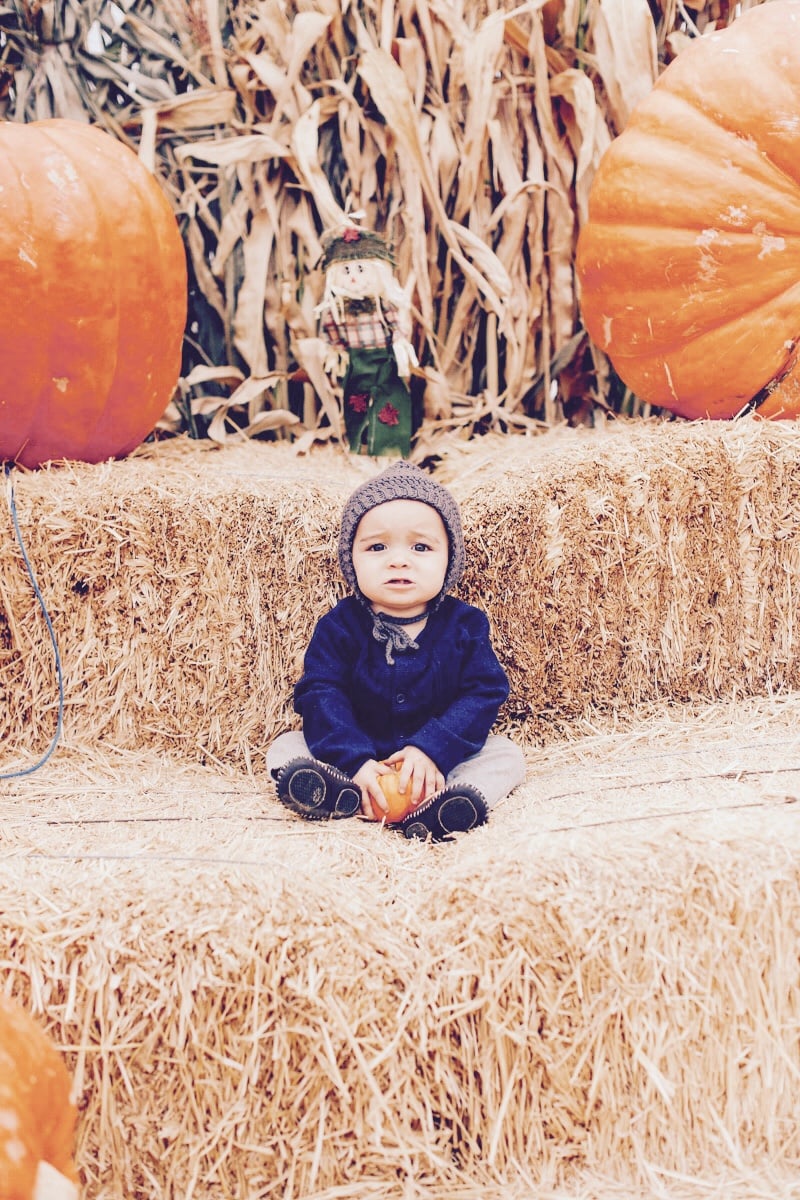 baby on hay bale