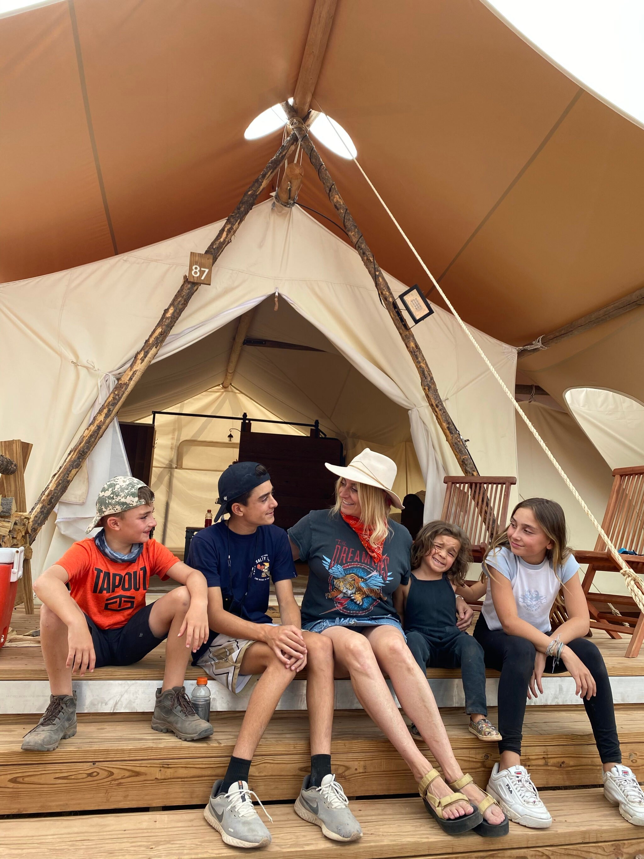 mom and kids camping