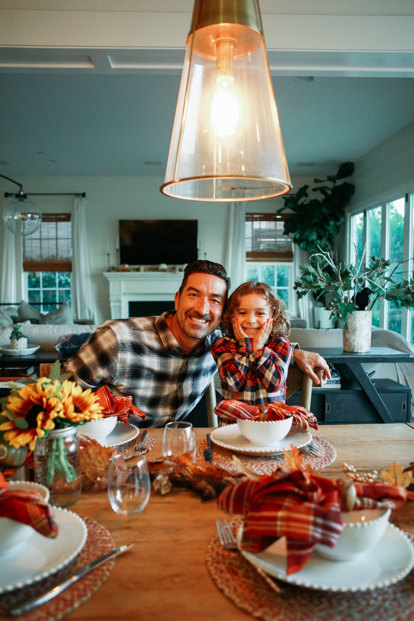 dad and son at dinner table