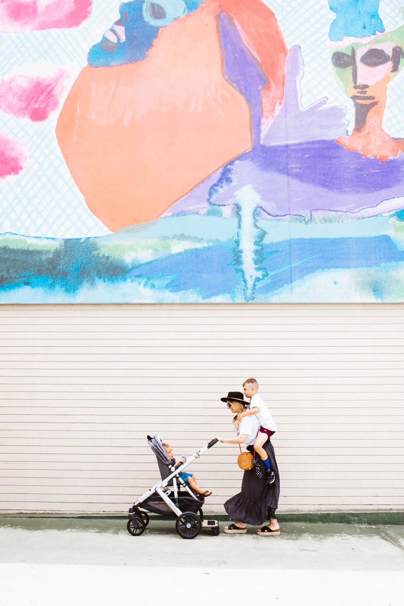 mom walking with her kids