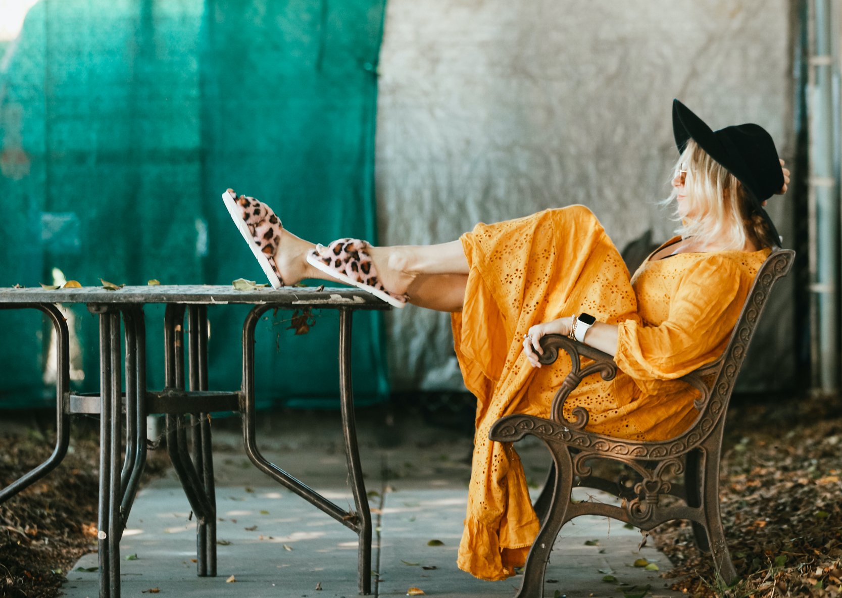 woman sitting with feet up