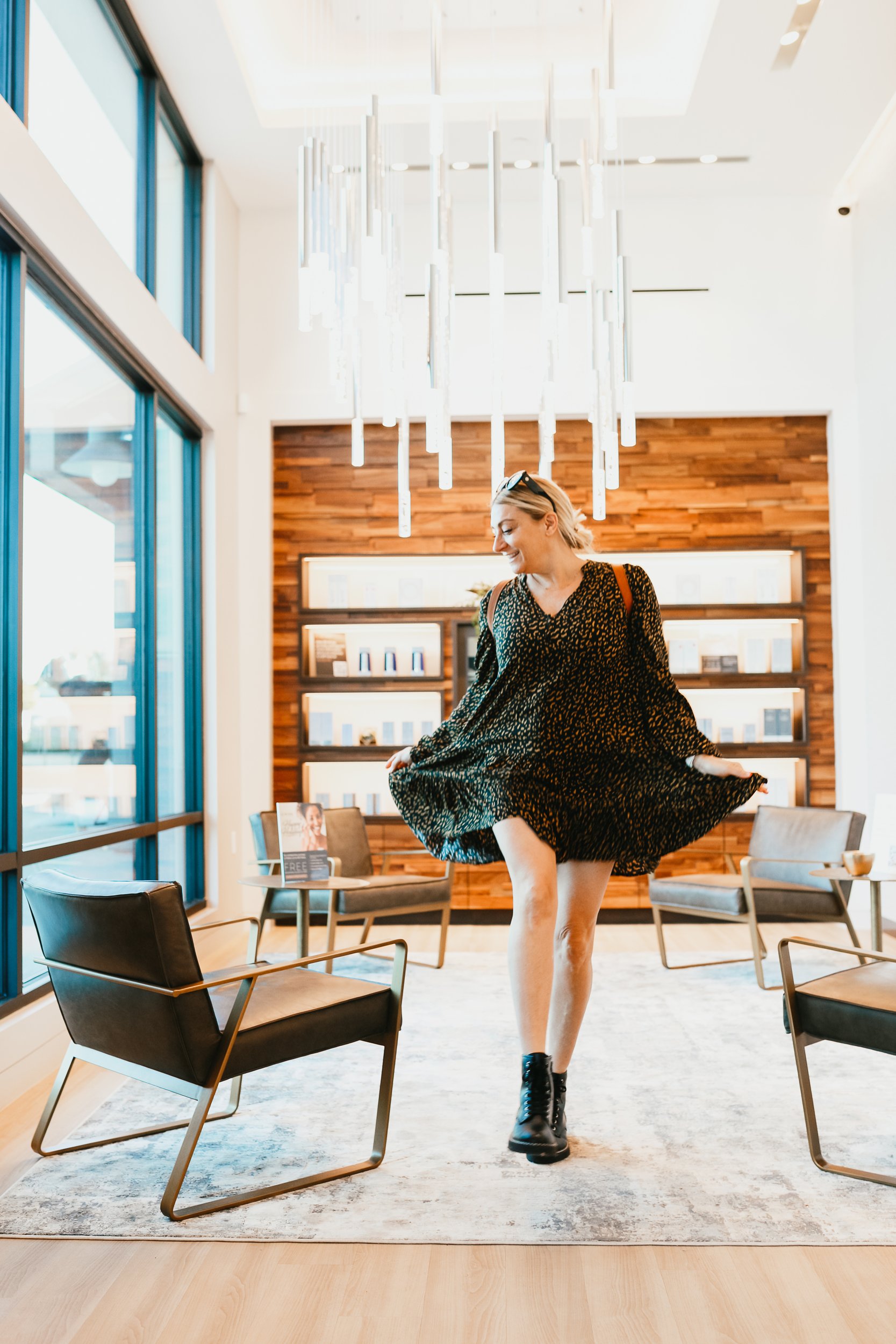 woman in spa lobby