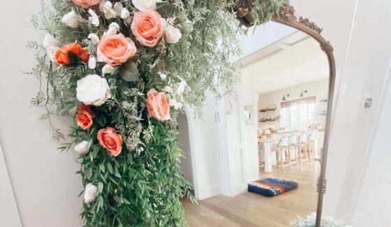 floral arrangement on mirror