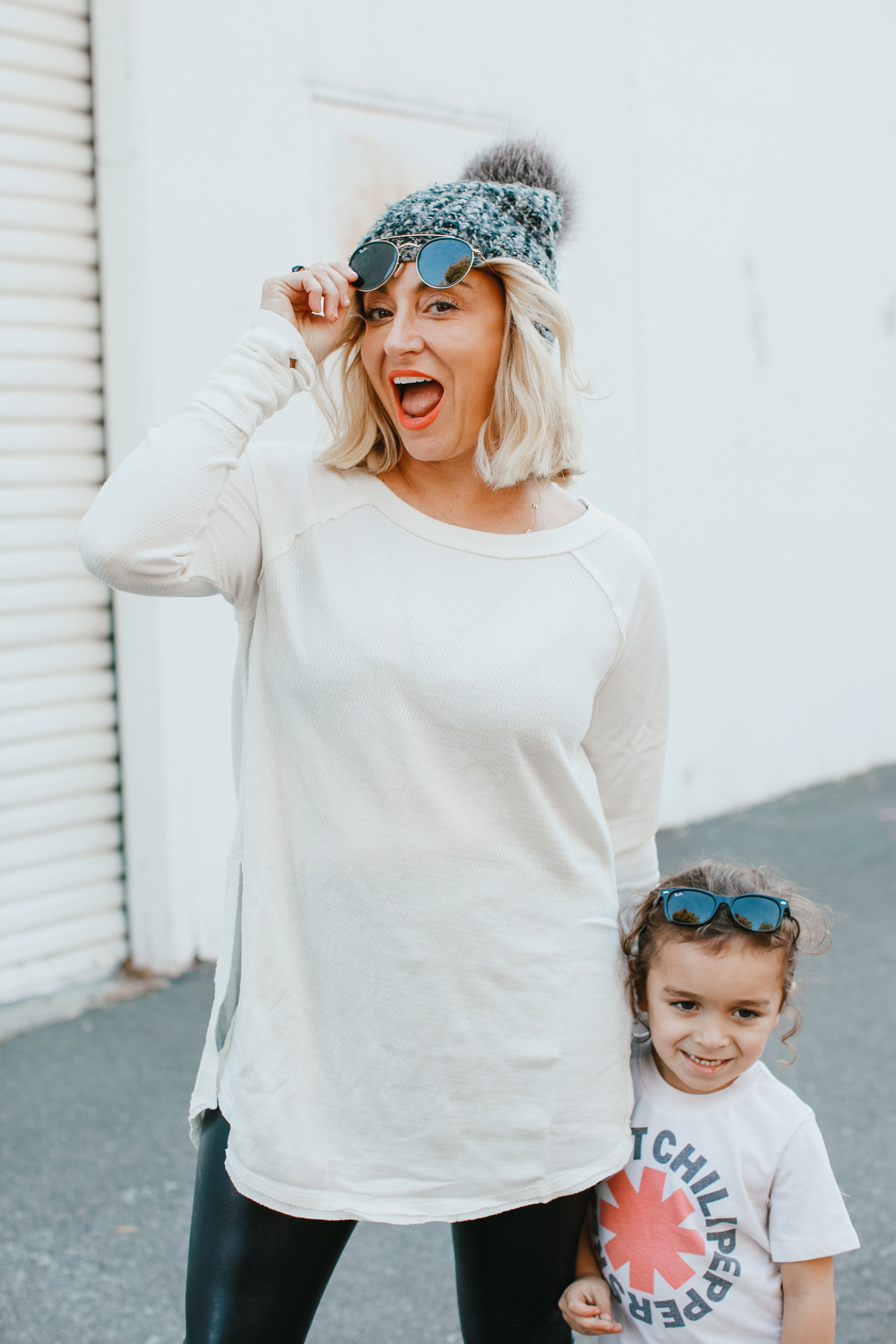 stylish mom and toddler