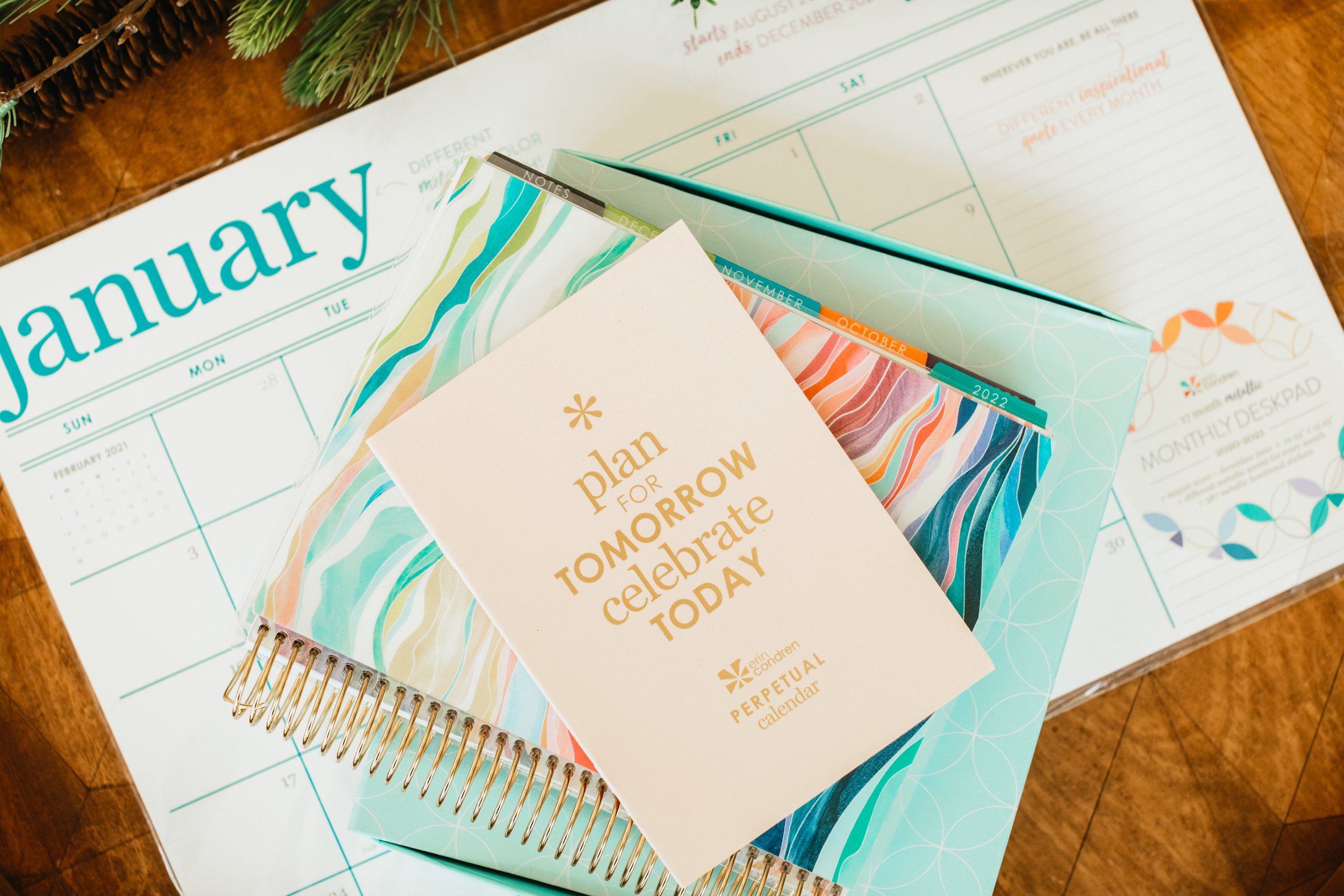 calendar with planners and notebooks