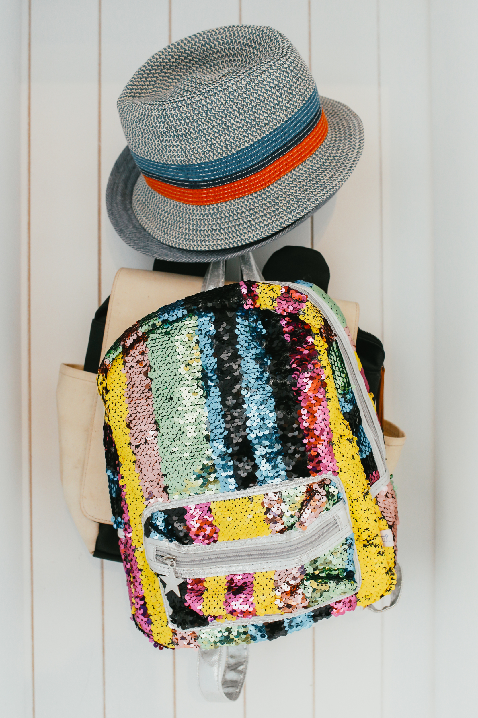 hat and backpack