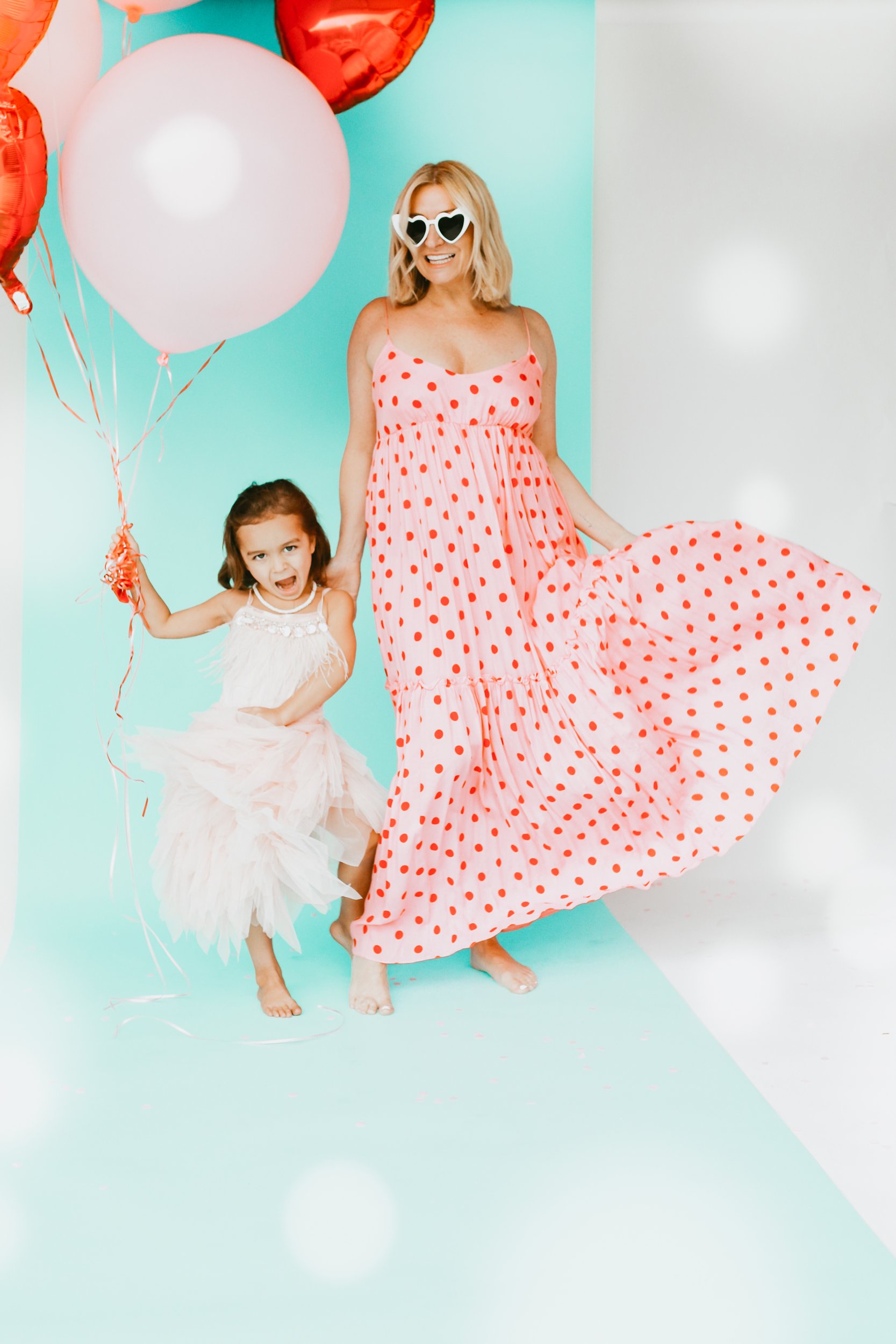 mom and child in dresses for valentines day