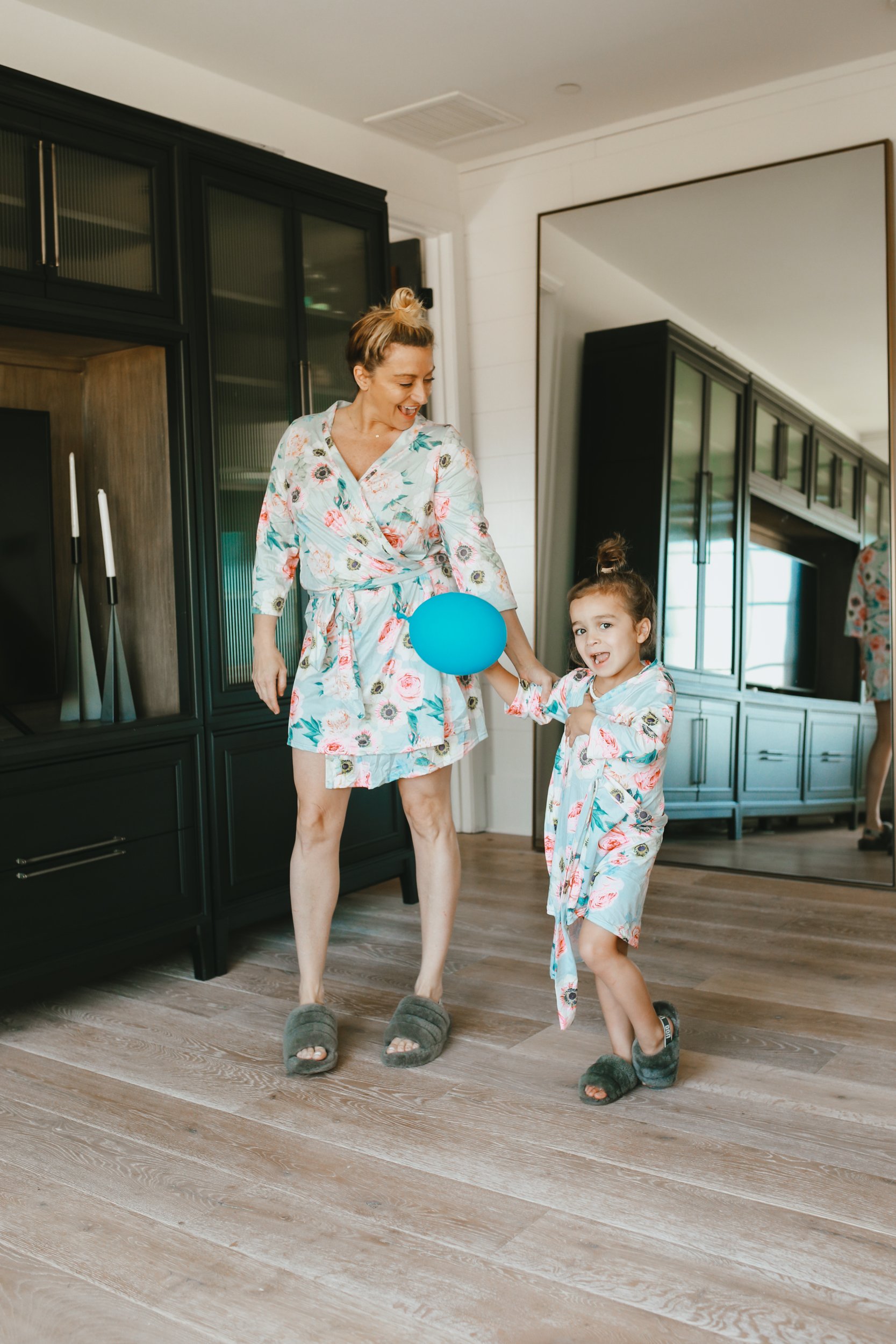 mom and child in loungewear