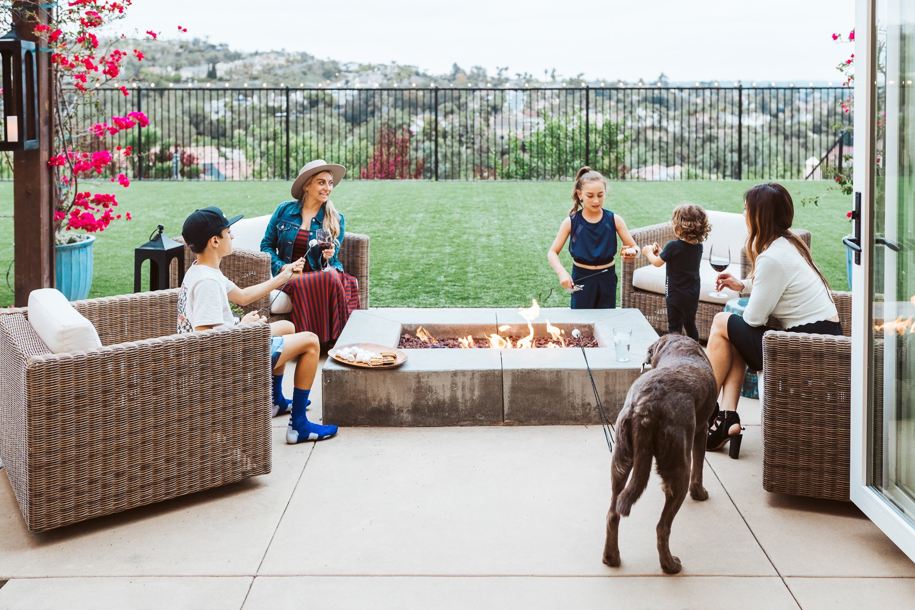 family in backyard patio