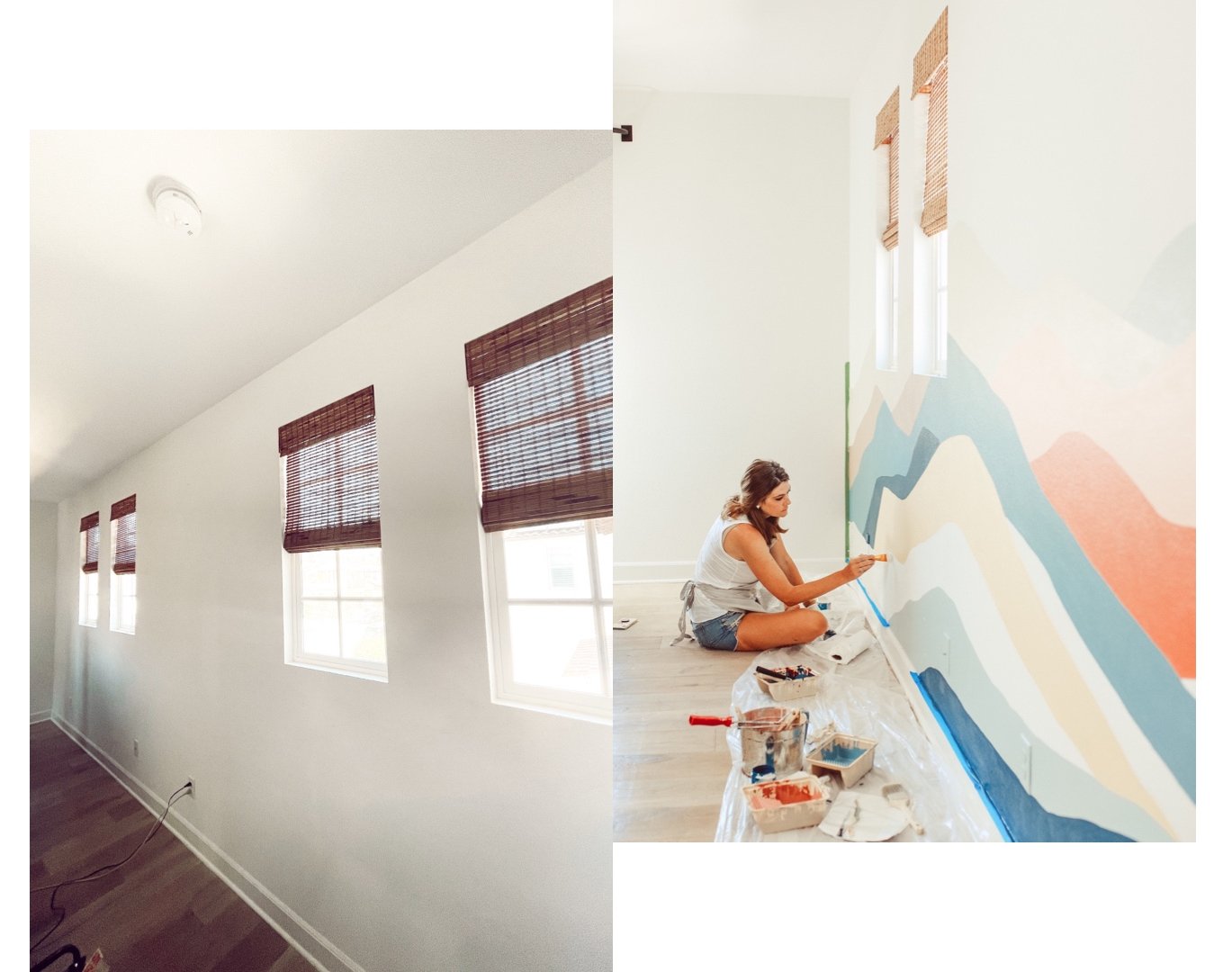 before and after wall mural