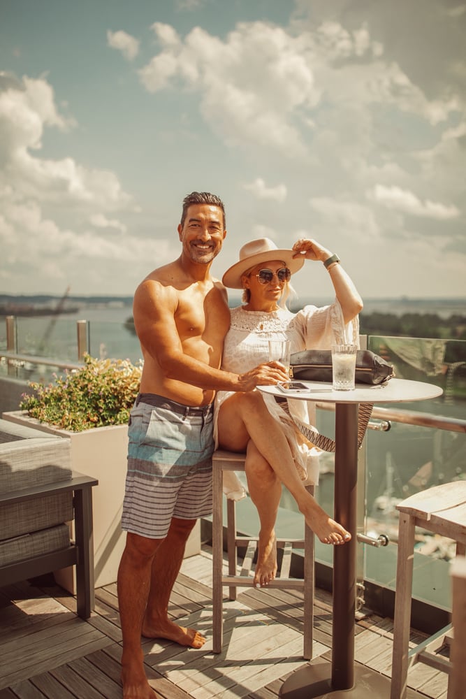 couple on roof with views