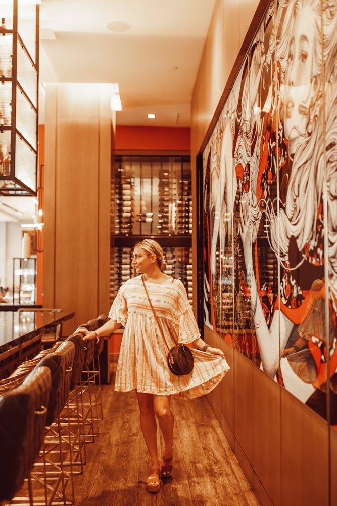 woman walking in restaurant