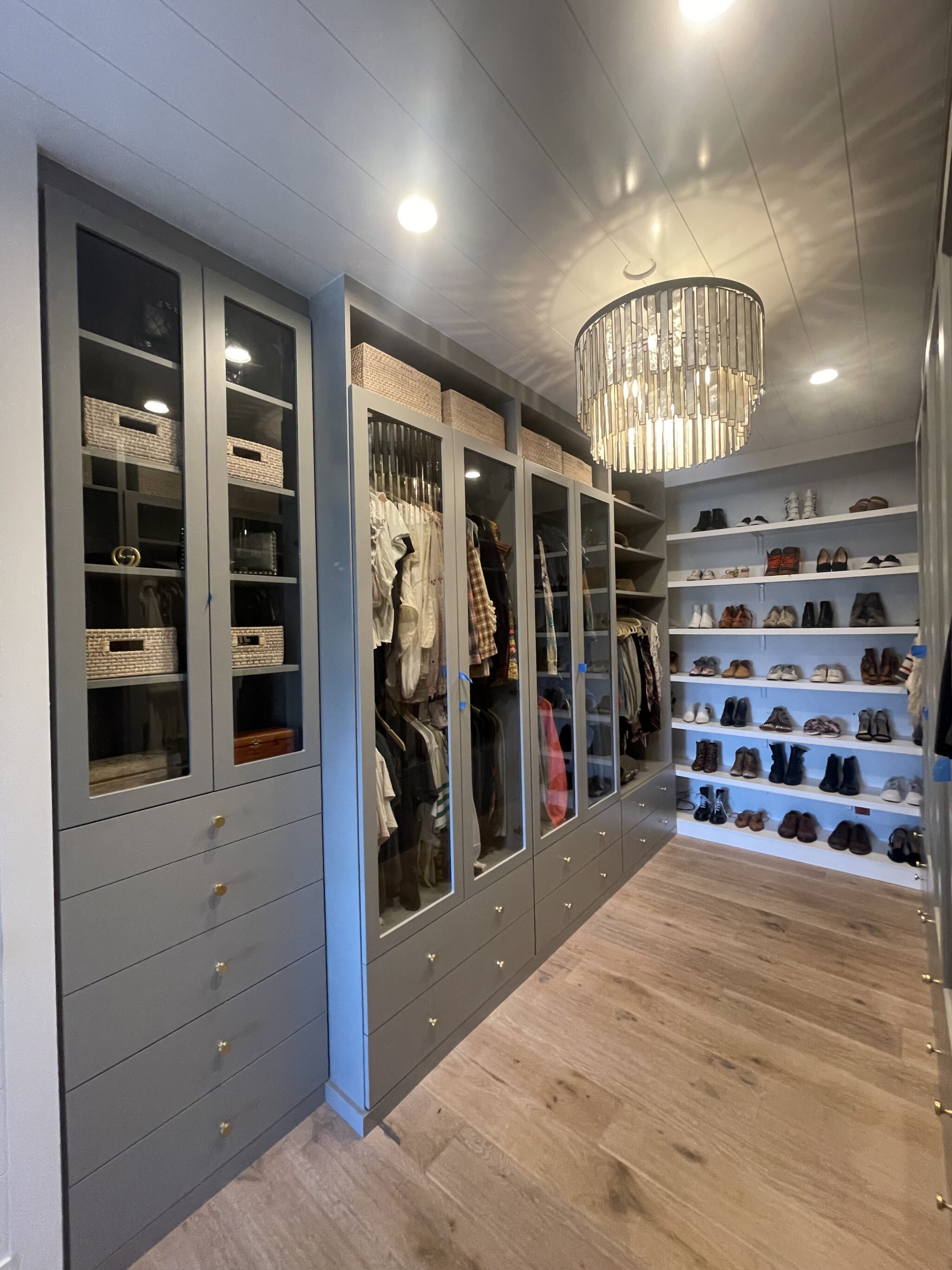 Lighted Glass Door Shoe Bag Boots Cabinets  Luxury closet, Organizing walk  in closet, Luxury closets design