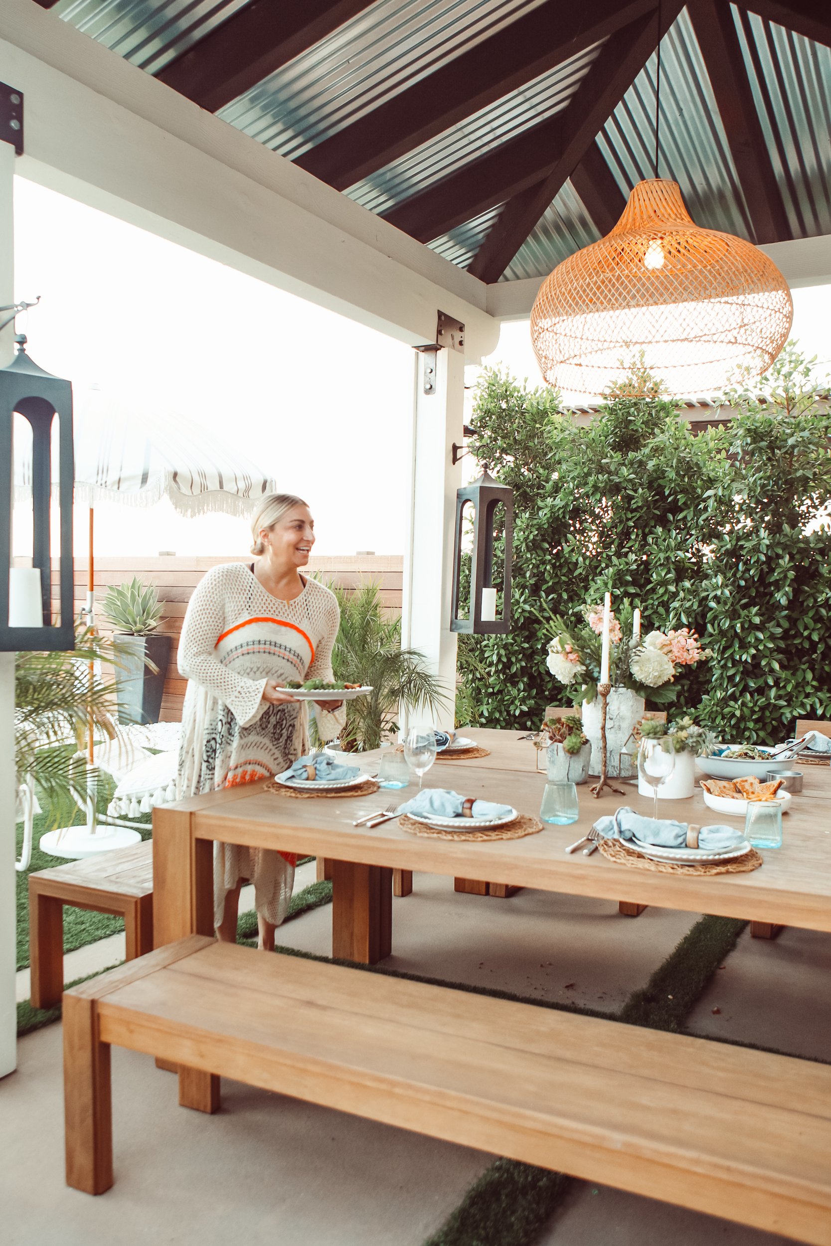 woman setting table