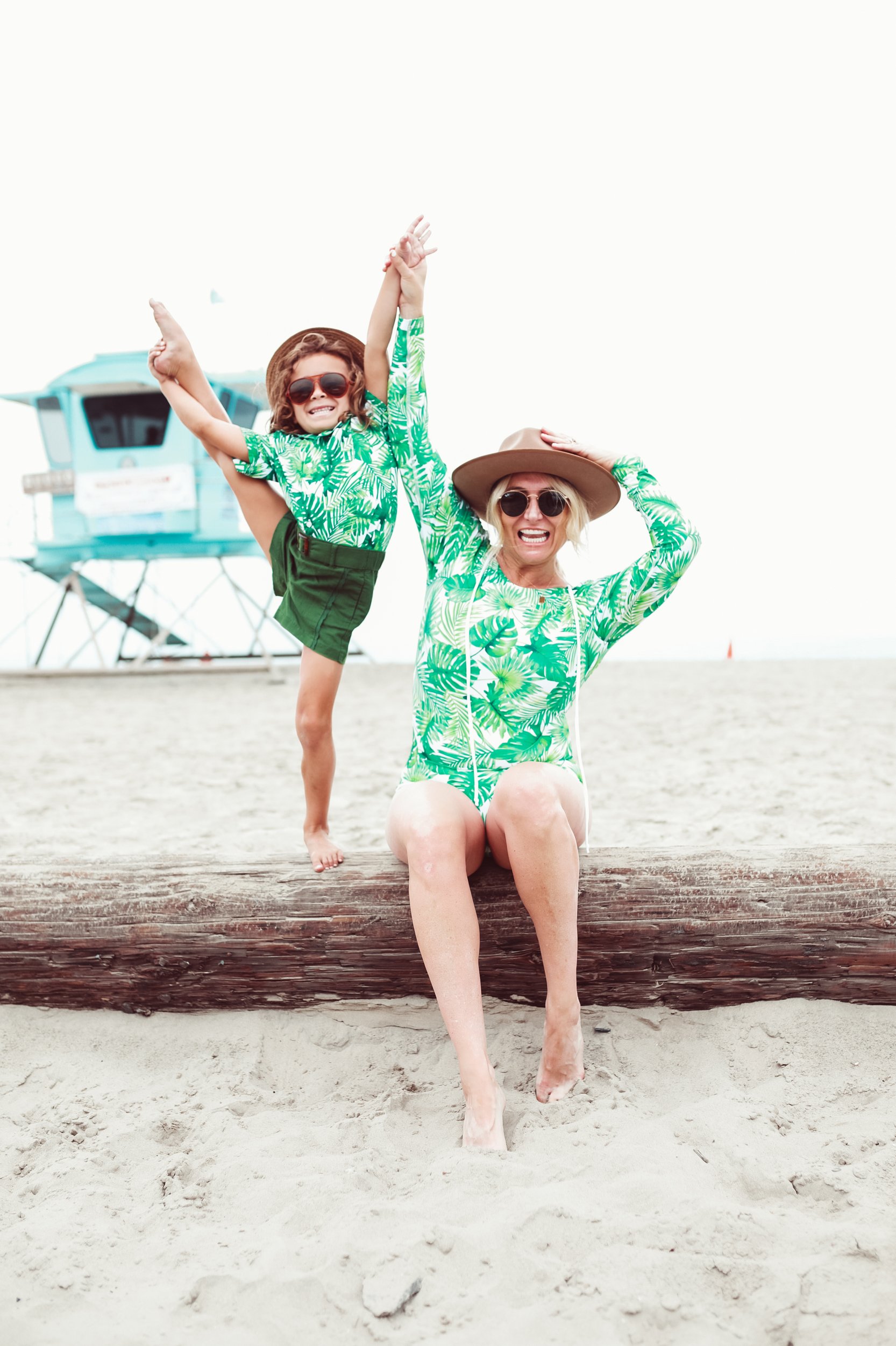 mom and son on the beach