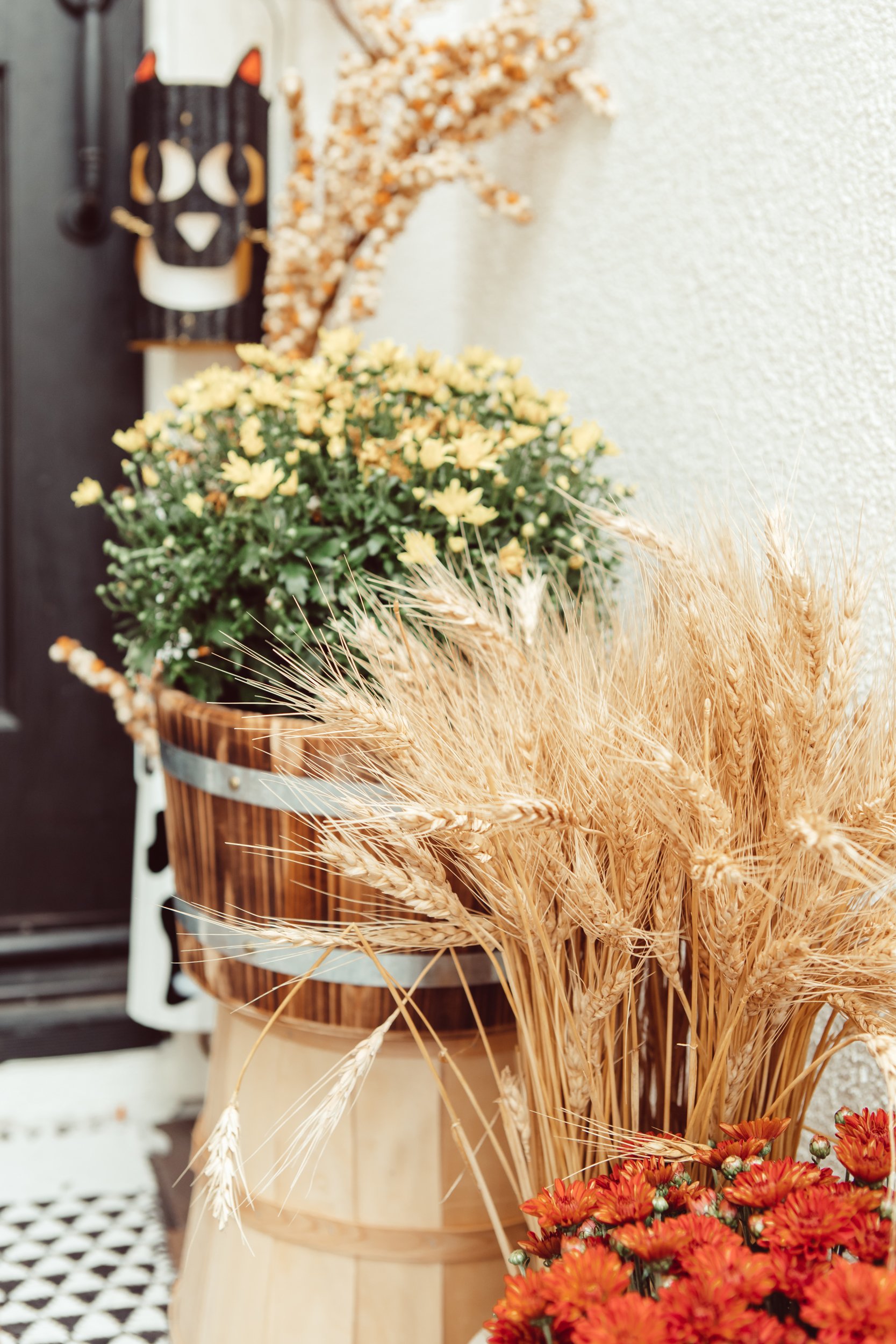 front porch decorated for fall