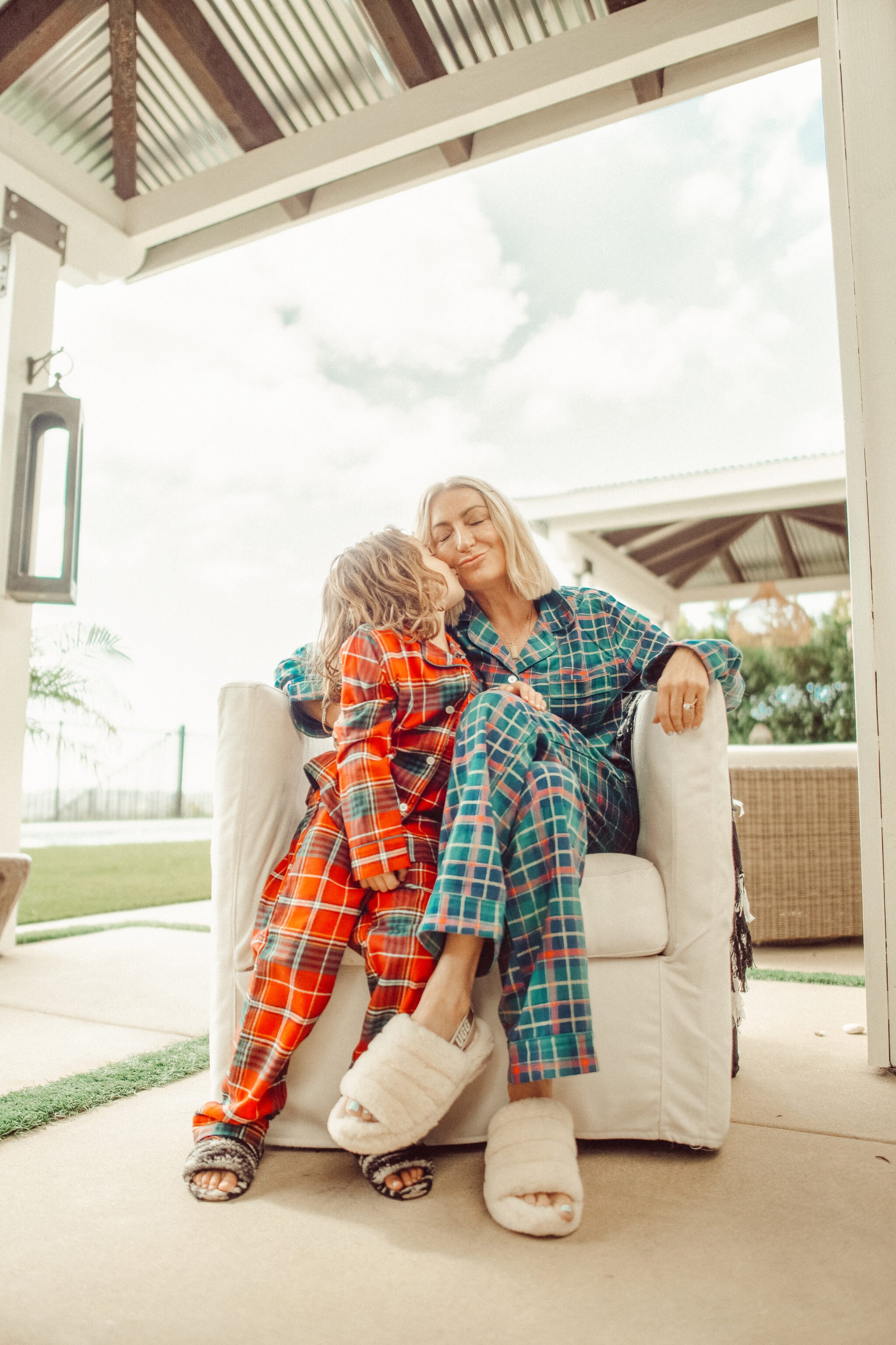 boy and mom in pjs