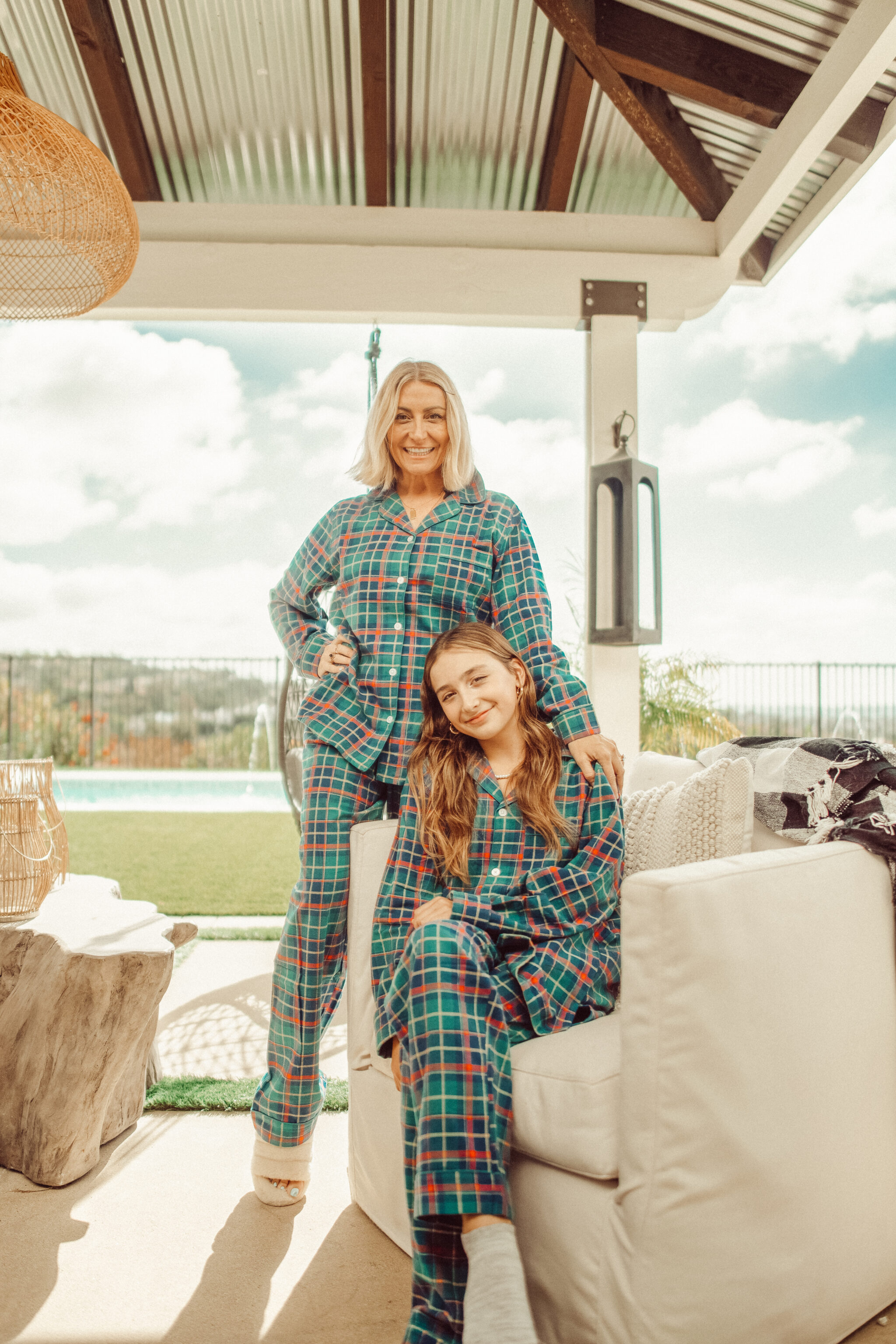 mother and daughter in matching pajamas